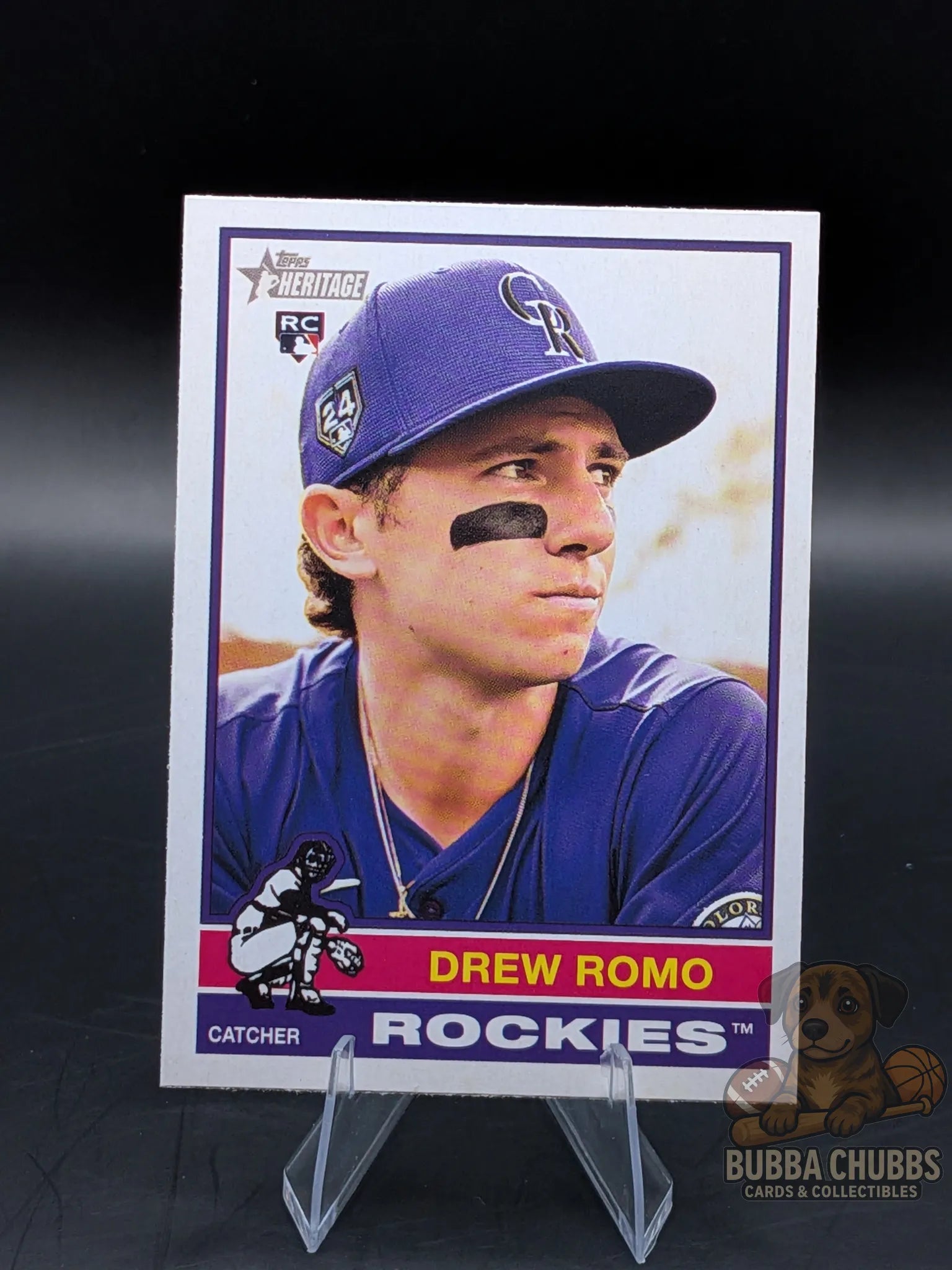 Baseball rookie trading card of Drew Romo of the Colorado Rockies topps heritage