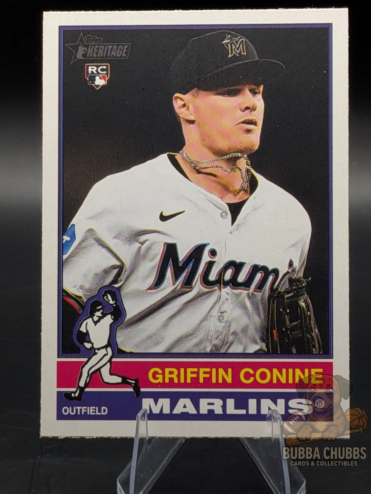 Baseball rookie trading card of Griffin Conine with the Miami Marlins topps heritage