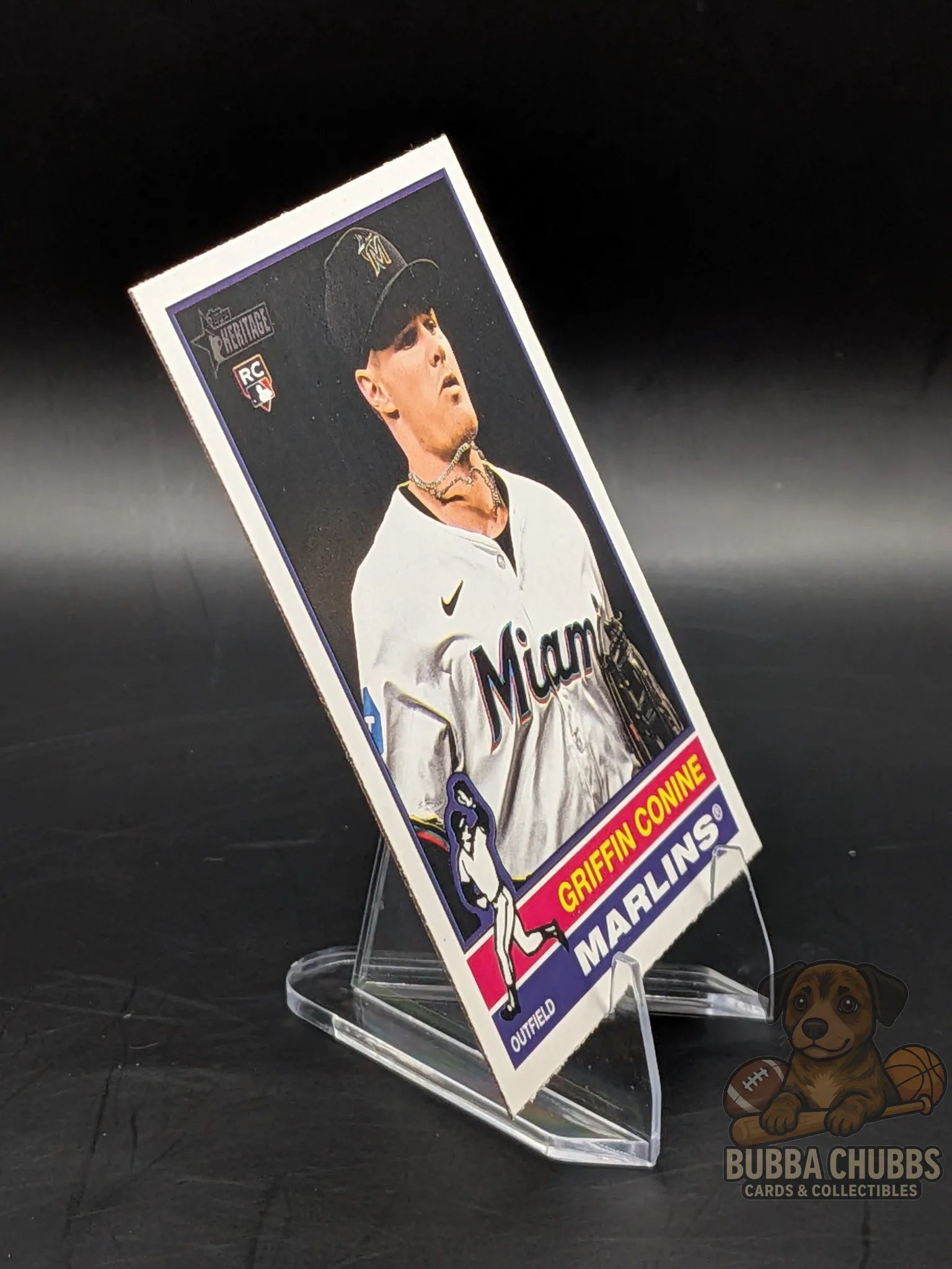 Baseball rookie trading card of Griffin Conine with the Miami Marlins topps heritage