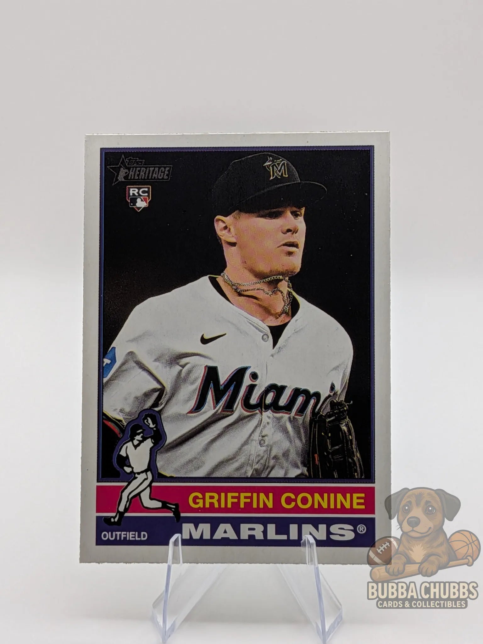 Baseball rookie trading card of Griffin Conine with the Miami Marlins topps heritage