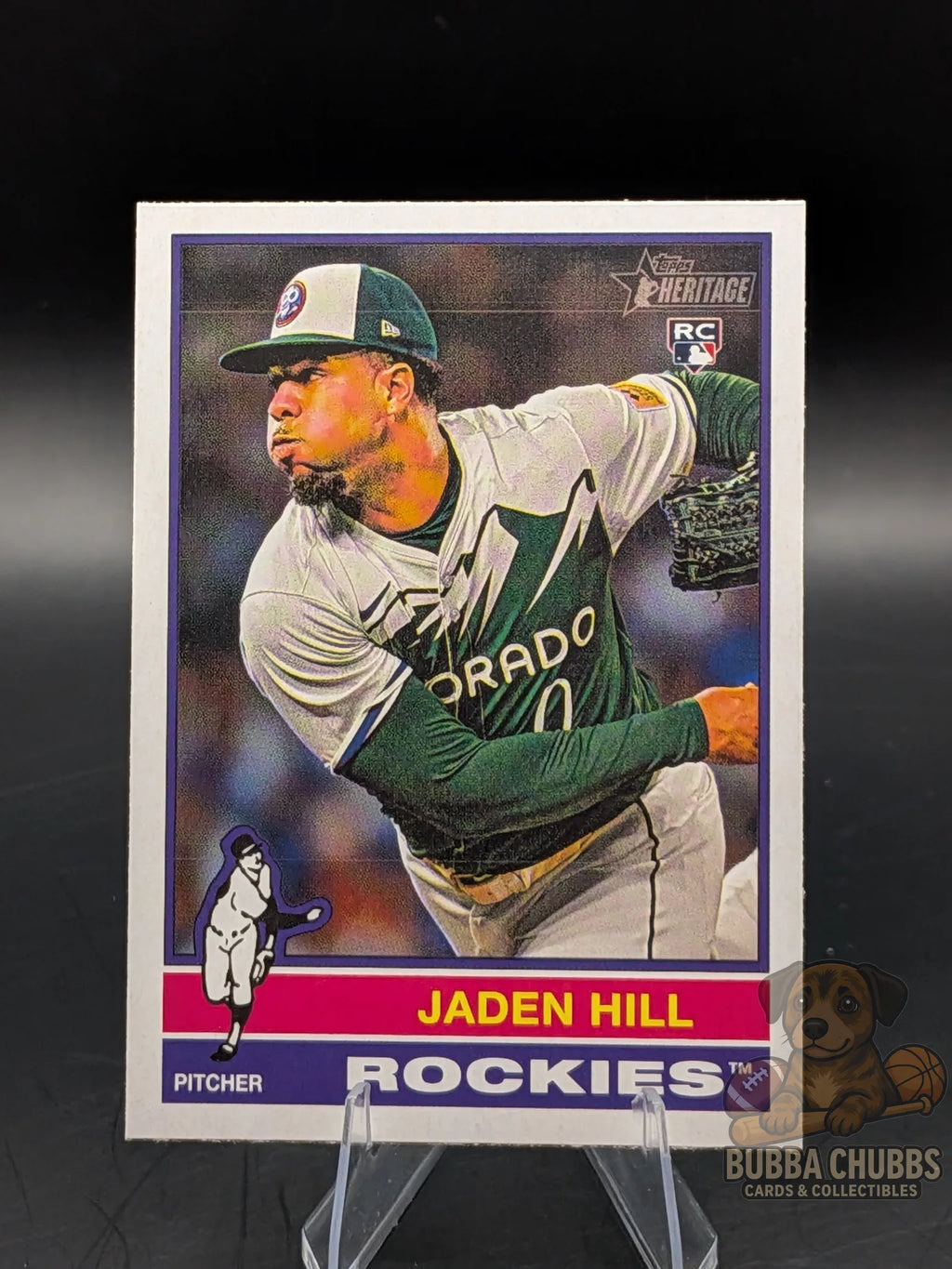 Baseball rookie trading card of Jaden Hill on the Colorado Rockies topps heritage