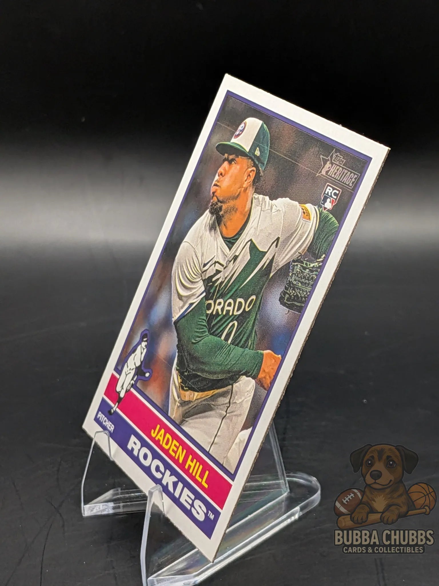 Baseball rookie trading card of Jaden Hill on the Colorado Rockies topps heritage