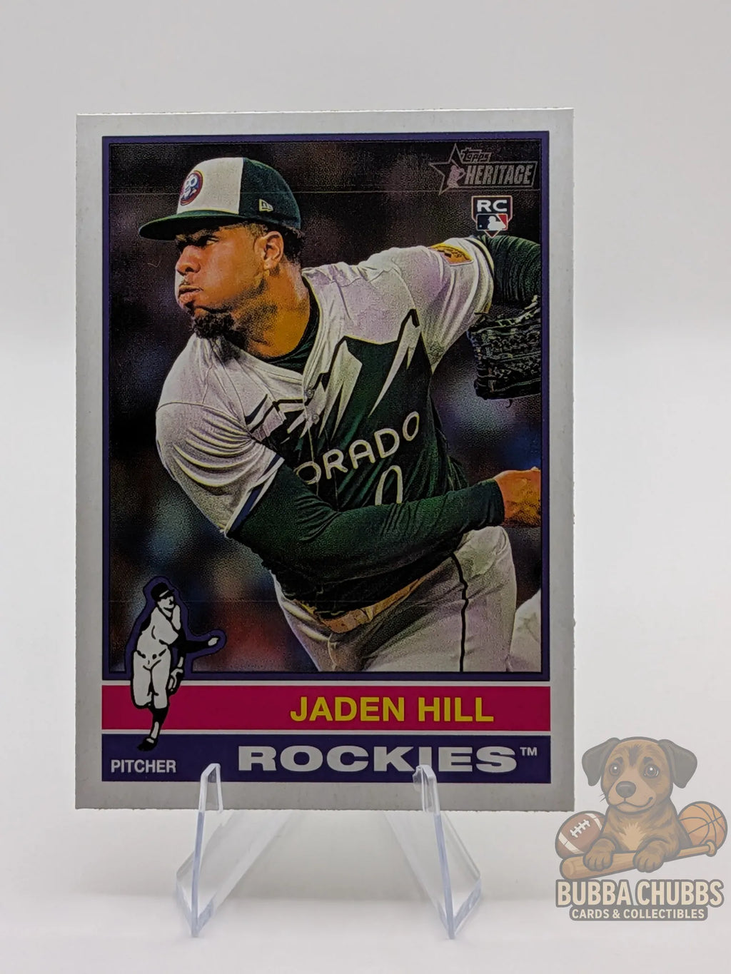 Baseball rookie trading card of Jaden Hill on the Colorado Rockies topps heritage