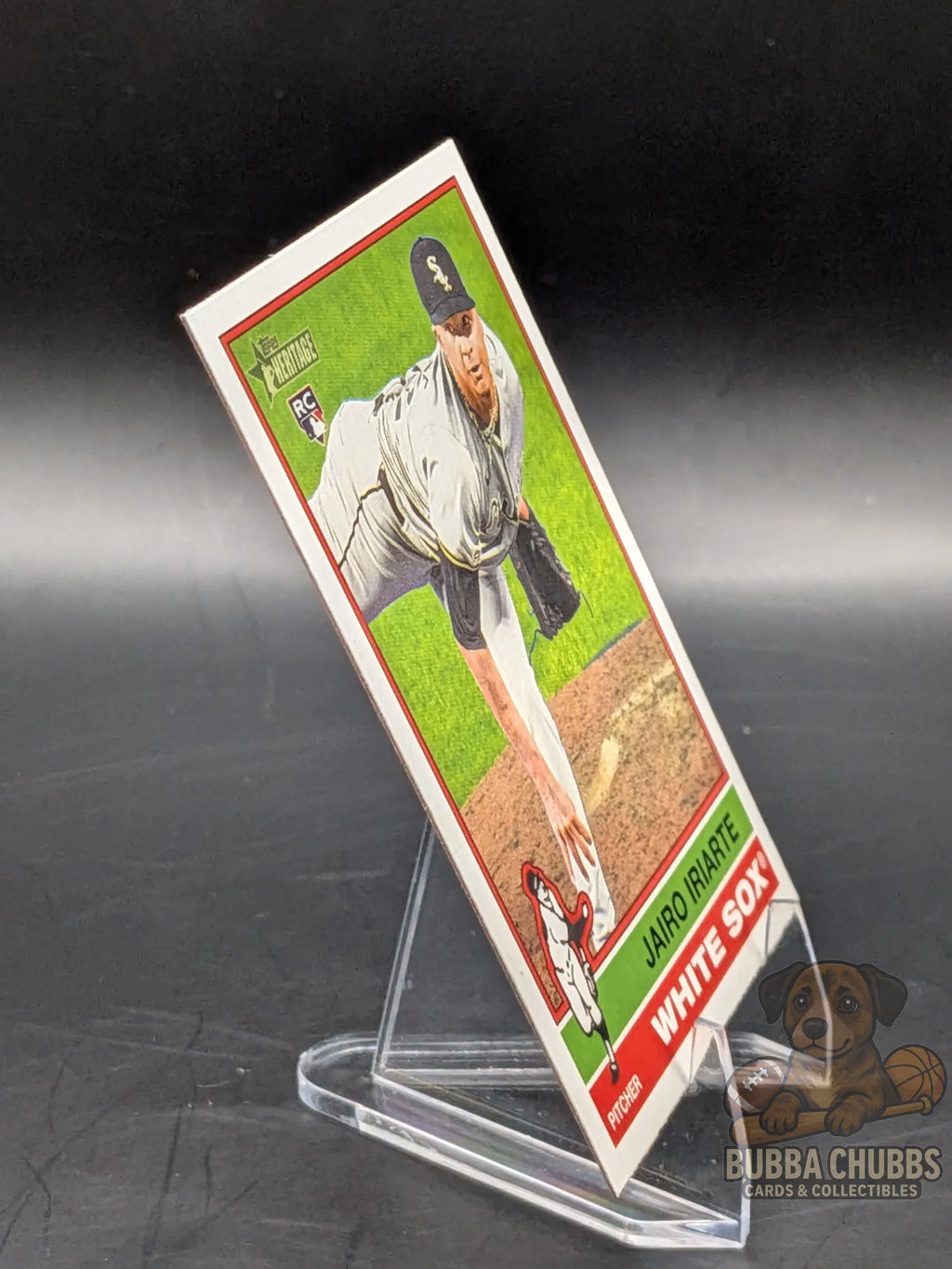 Baseball rookie trading card of Jairo Iriarte of the Chicago White Sox topps heritage