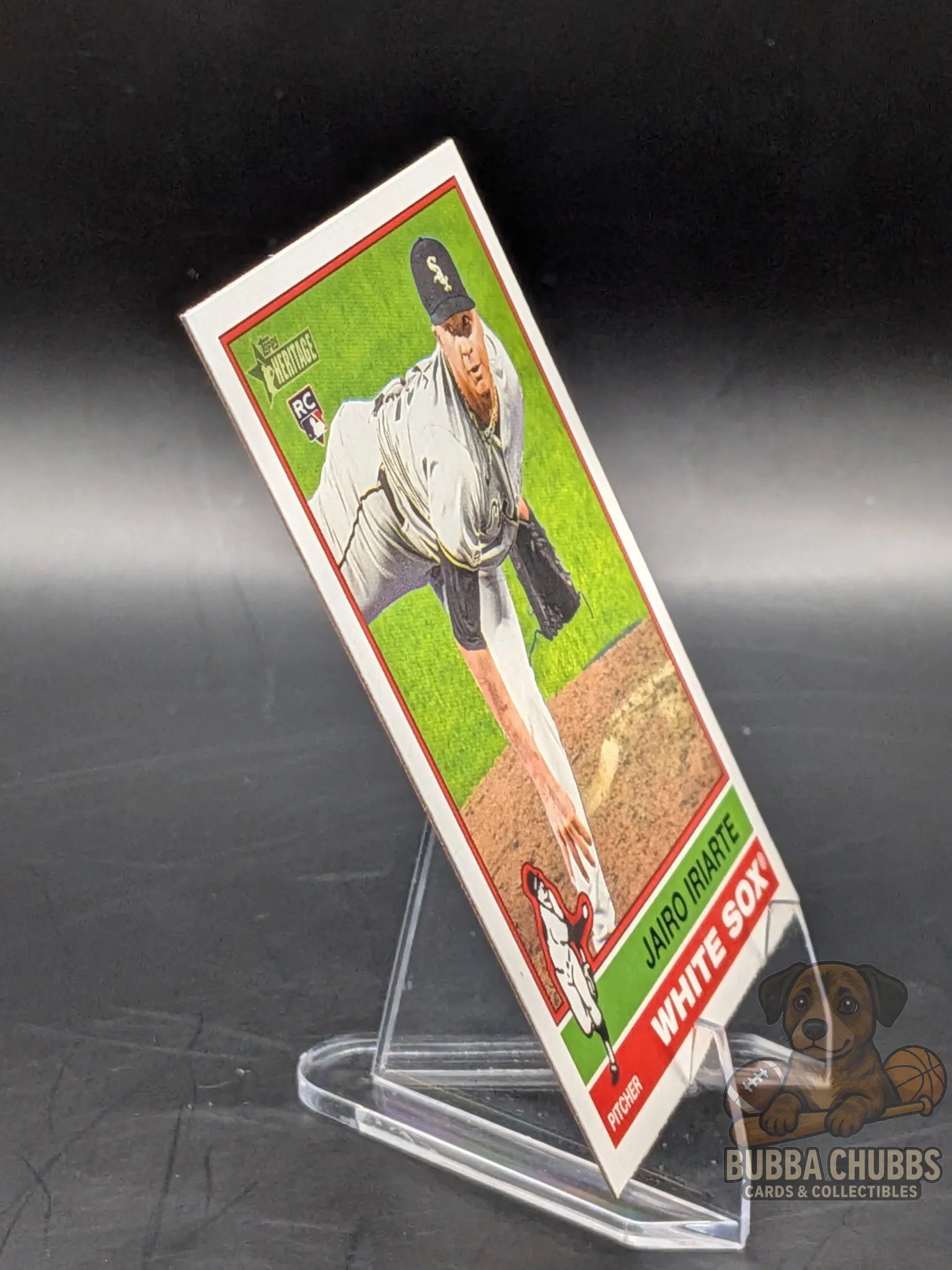 Baseball rookie trading card of Jairo Iriarte of the Chicago White Sox topps heritage