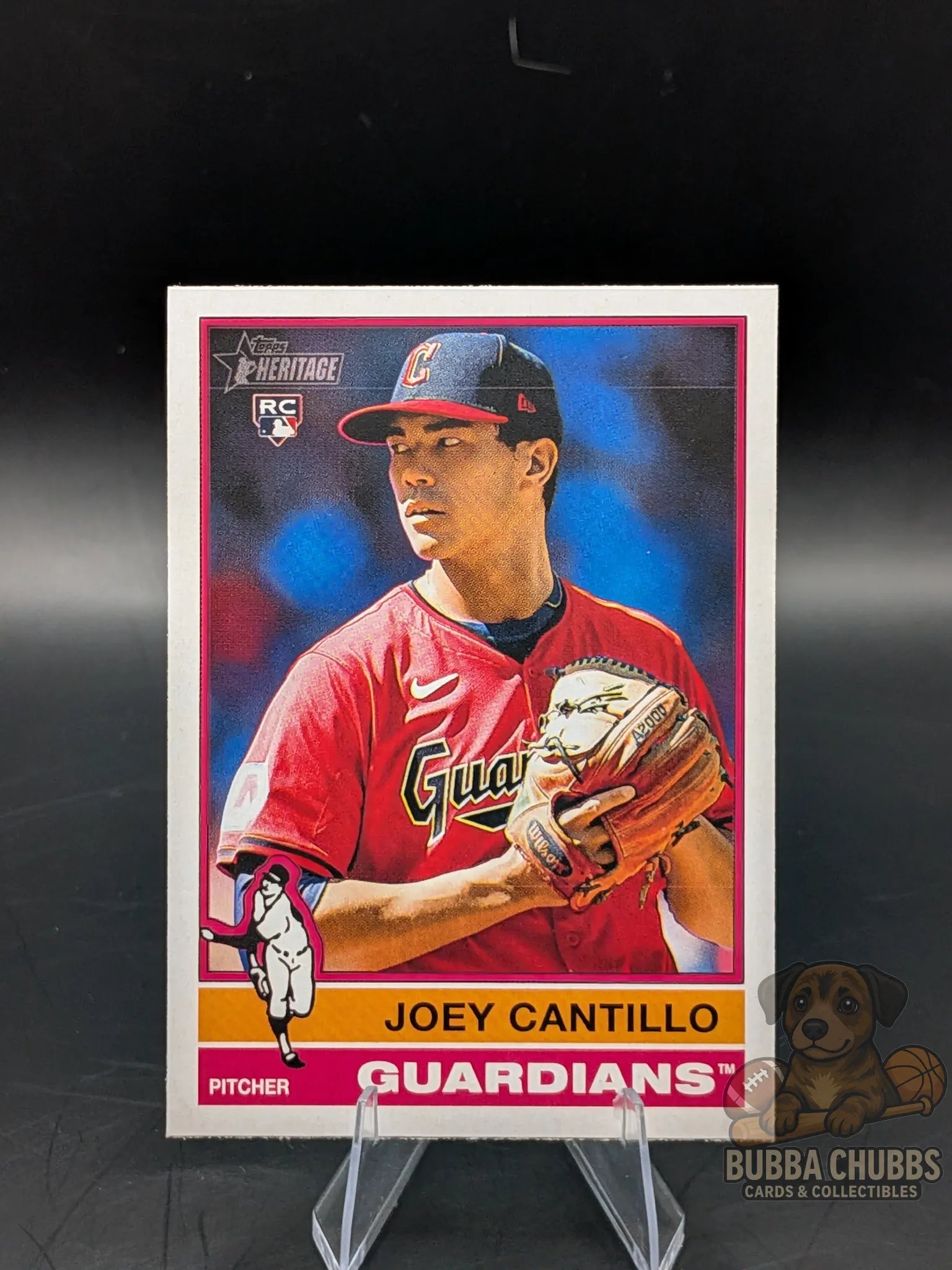 Baseball rookie trading card of rookie Joey Cantillo with the Cleveland Guardians topps heritage