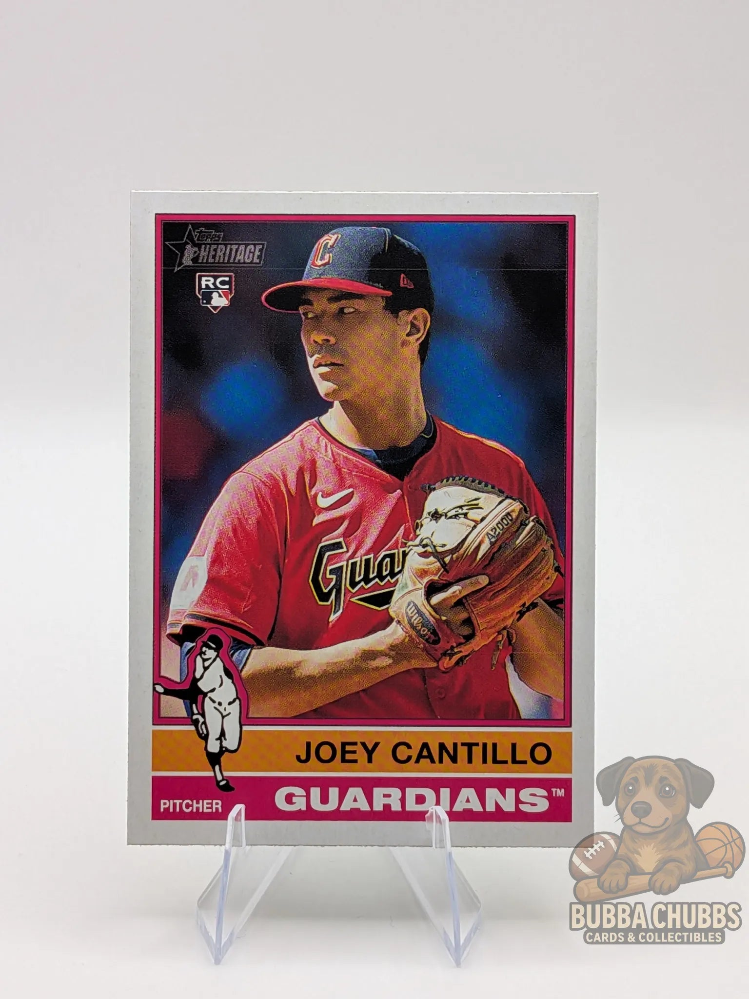 Baseball rookie trading card of rookie Joey Cantillo with the Cleveland Guardians topps heritage