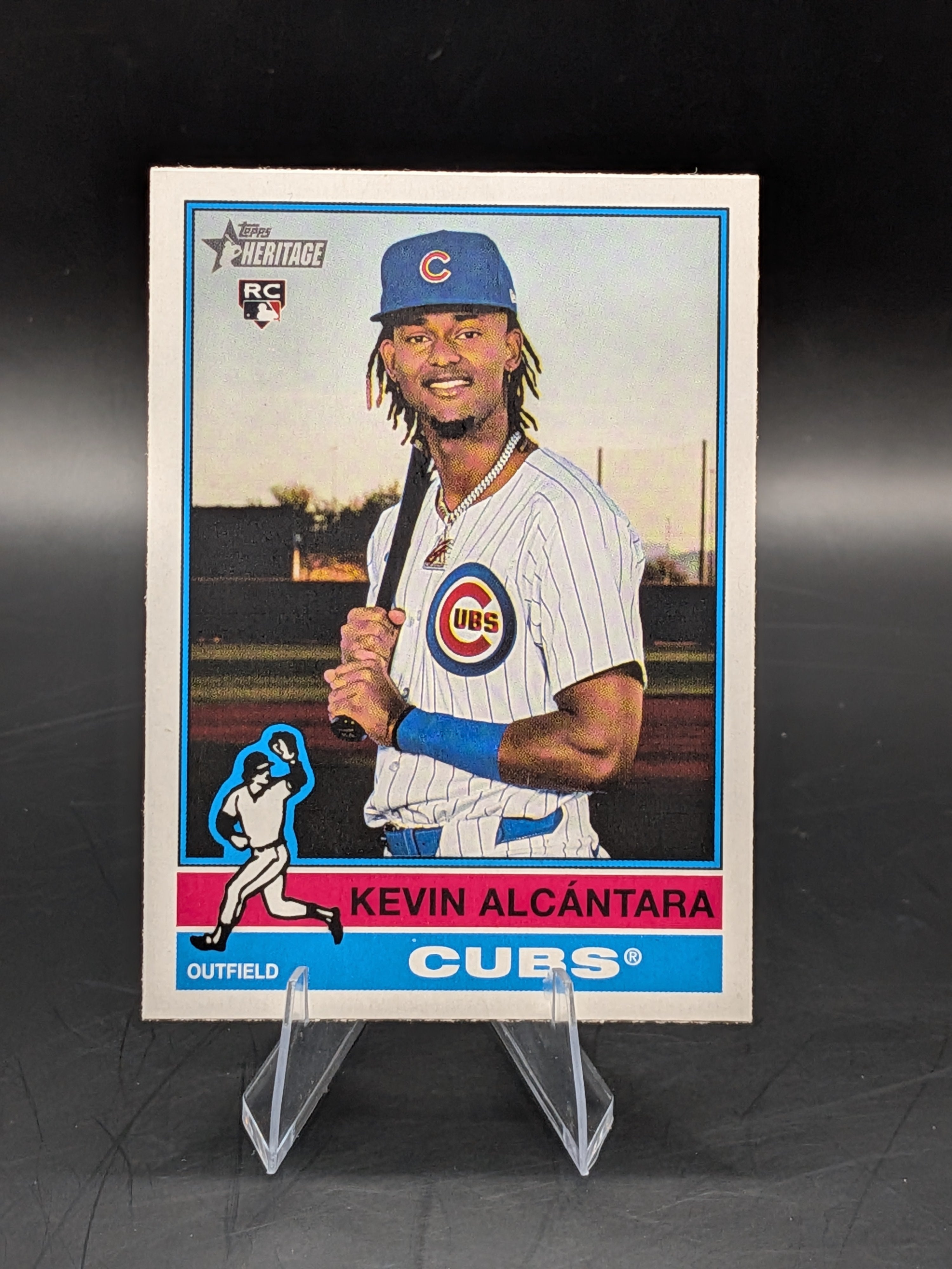 Baseball rookie trading card of rookie Kevin Alcántara of the Chicago Cubs topps heritage 