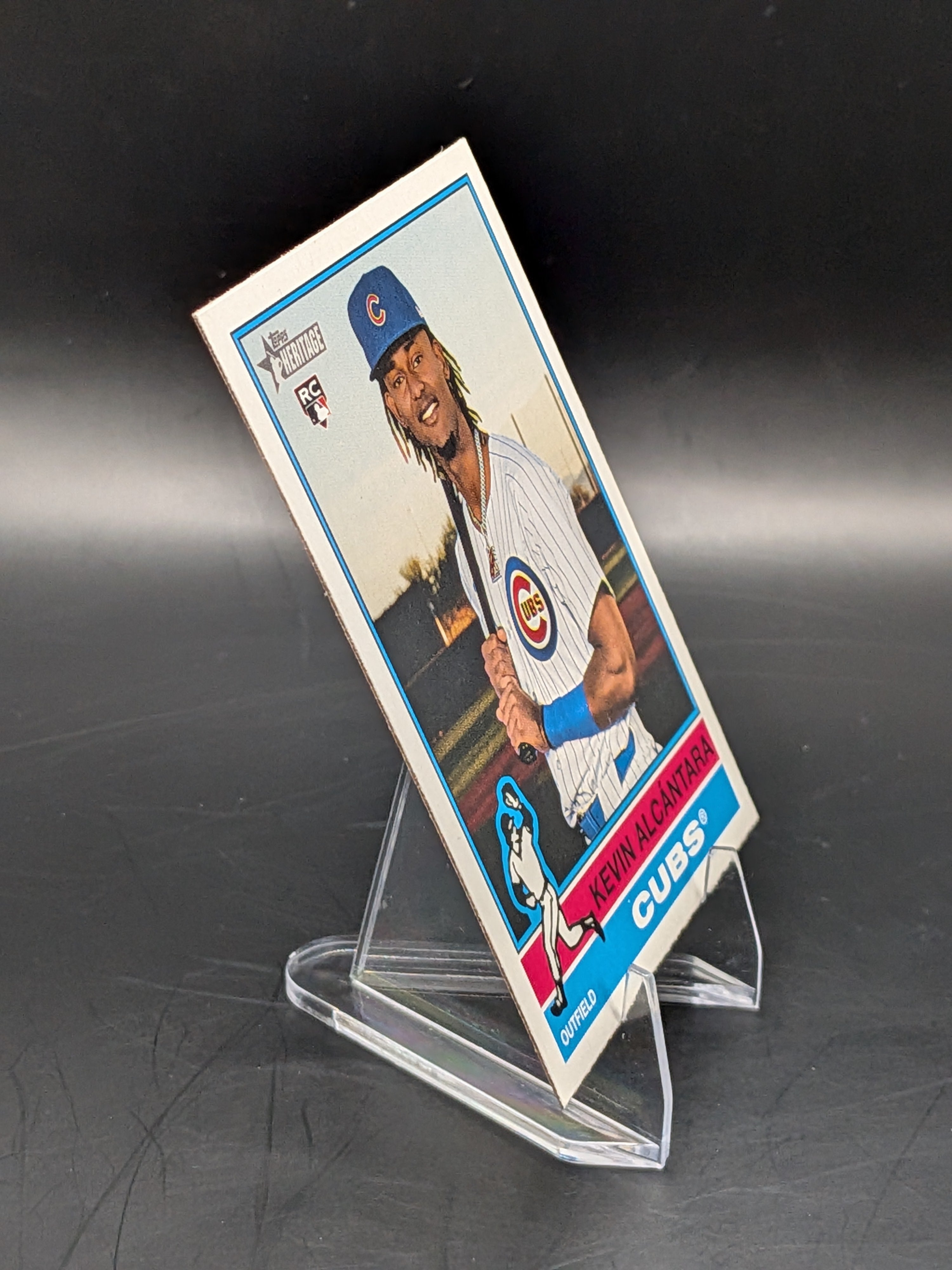 Baseball rookie trading card of rookie Kevin Alcántara of the Chicago Cubs topps heritage 