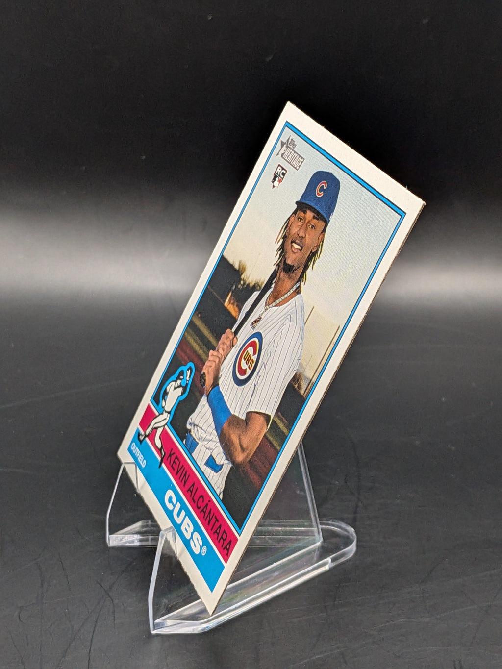 Baseball rookie trading card of rookie Kevin Alcántara of the Chicago Cubs topps heritage 