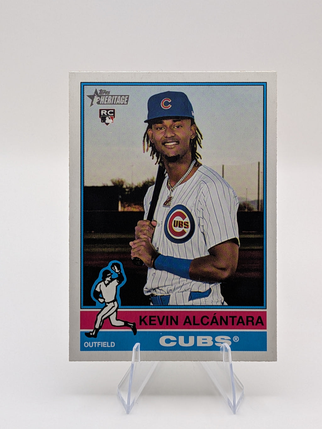 Baseball rookie trading card of rookie Kevin Alcántara of the Chicago Cubs topps heritage 