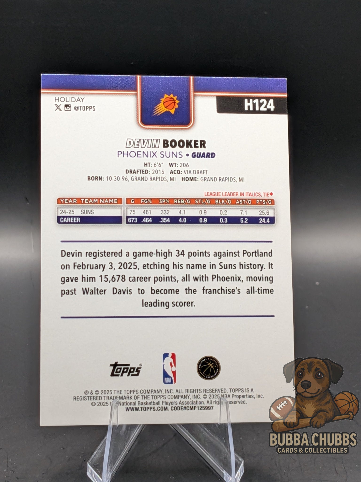 Basketball trading card of Devin Booker topps holiday 
