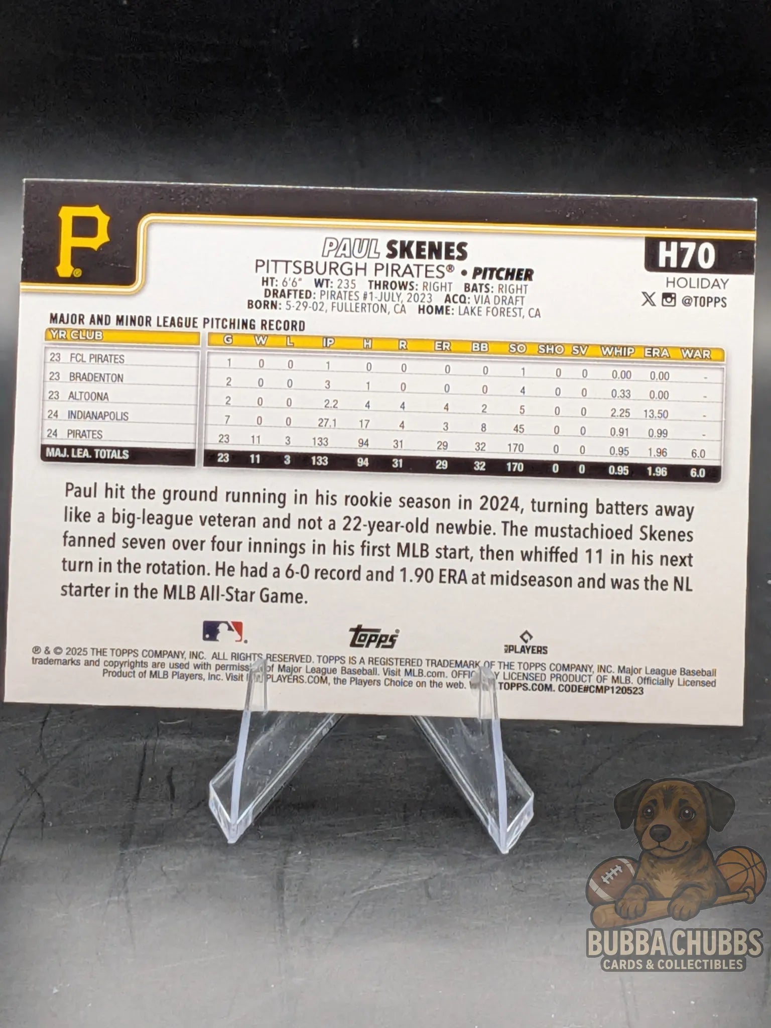 Baseball trading card of Paul Skenes of the Pittsburgh Pirates Topps Holiday Rookie Cup