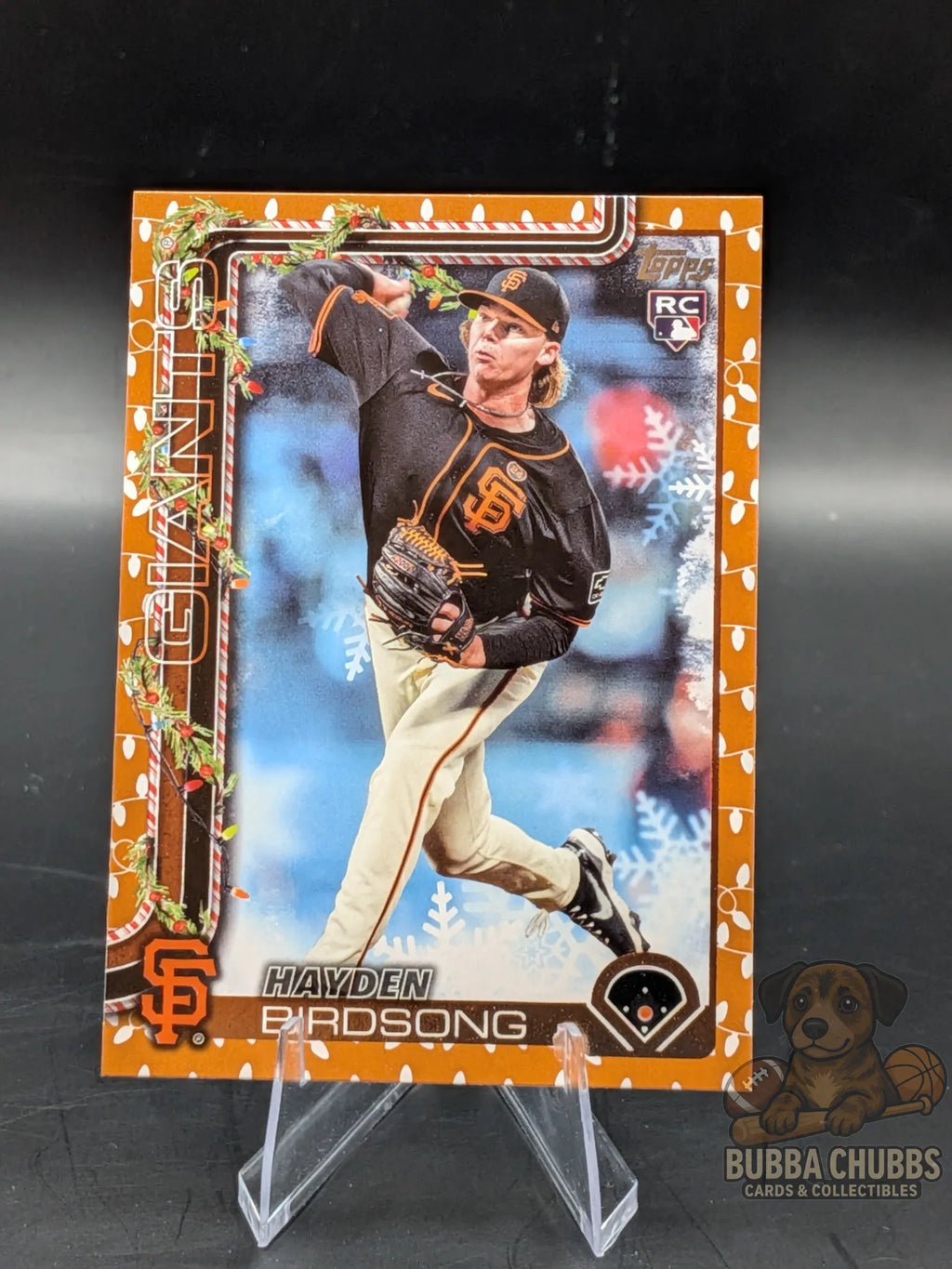 Baseball rookie trading card of Hayden Birdsong of the San Francisco Giants topps holiday parallel