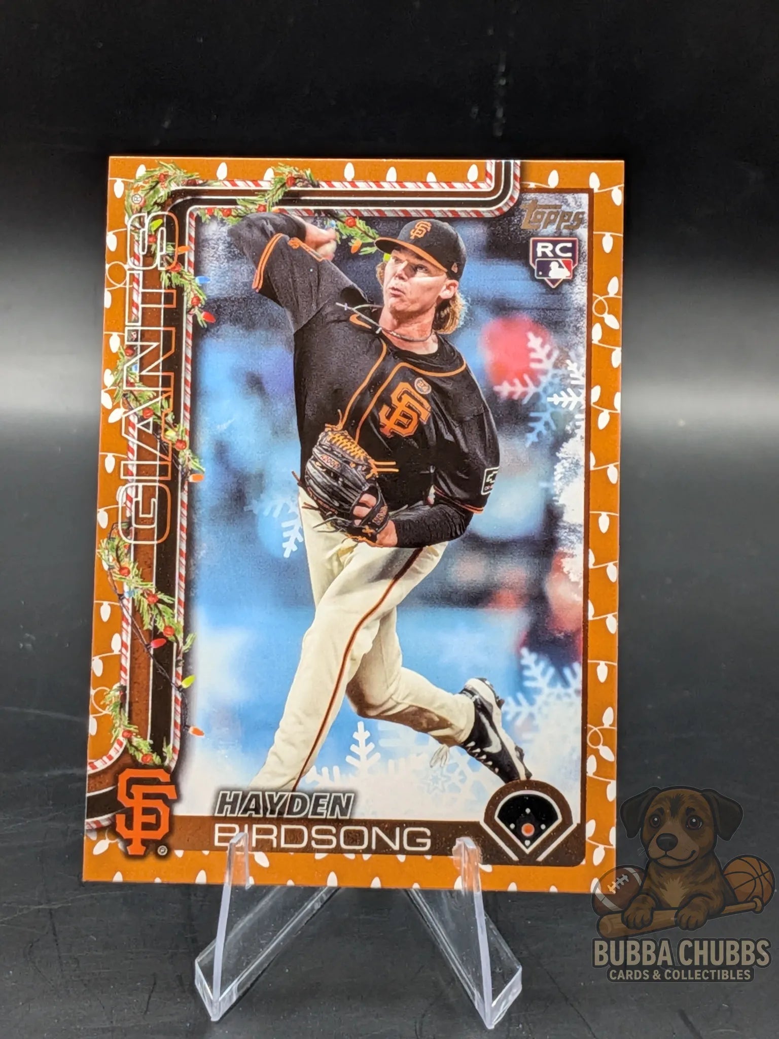 Baseball rookie trading card of Hayden Birdsong of the San Francisco Giants topps holiday parallel