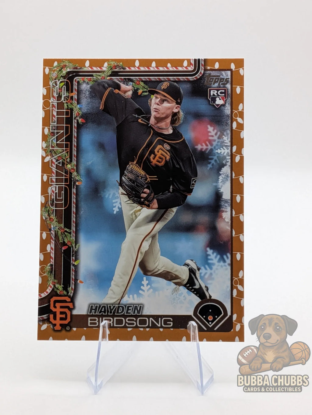 Baseball rookie trading card of Hayden Birdsong of the San Francisco Giants topps holiday parallel