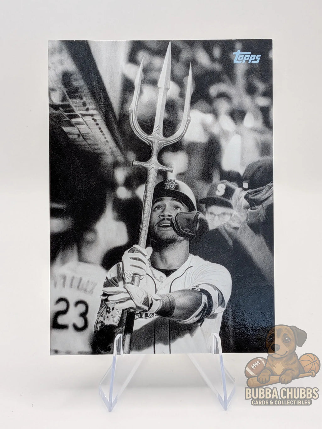 Baseball trading card of julio rodriguez seattle mariners topps update series keegan hall art subset insert card