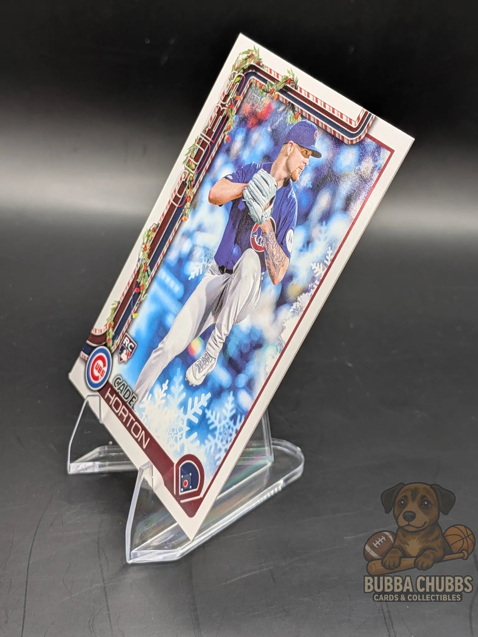 Baseball trading card of rookie Cade Horton of the Chicago cubs topps holiday base 