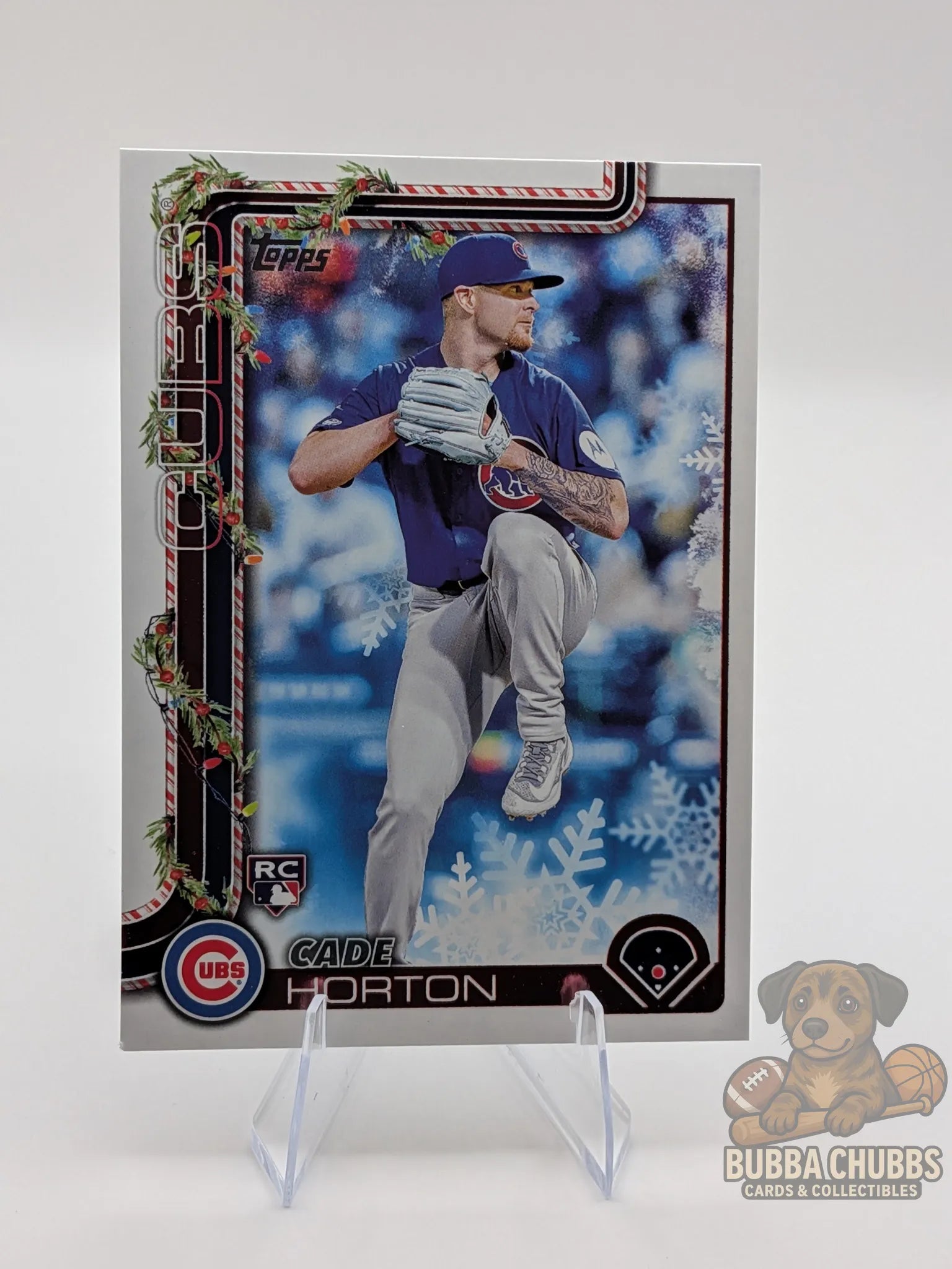 Baseball trading card of rookie Cade Horton of the Chicago cubs topps holiday base 