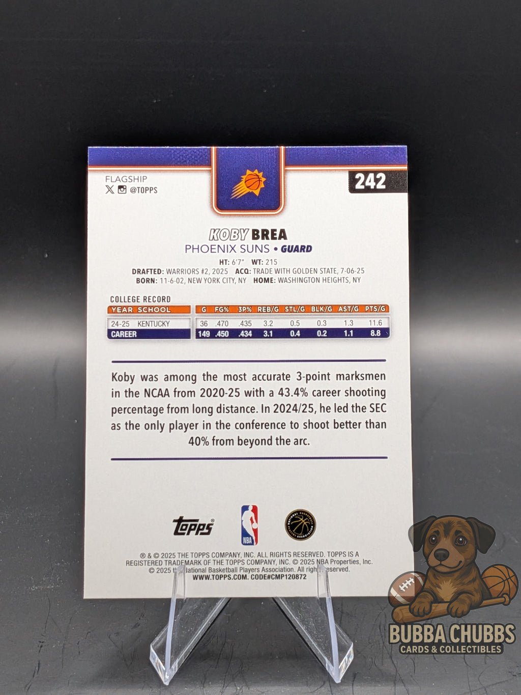 Basketball trading card of Koby Brea topps flagship 