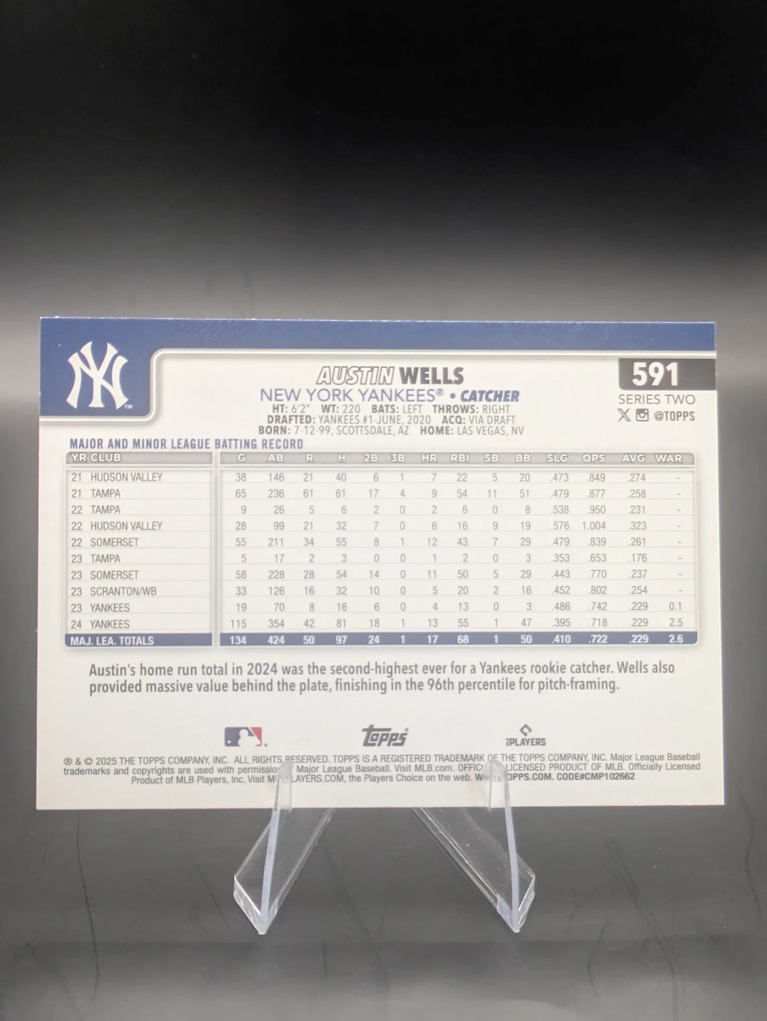 Baseball trading card of Austin Wells New York Yankees Topps Series 2 All Star Rookie