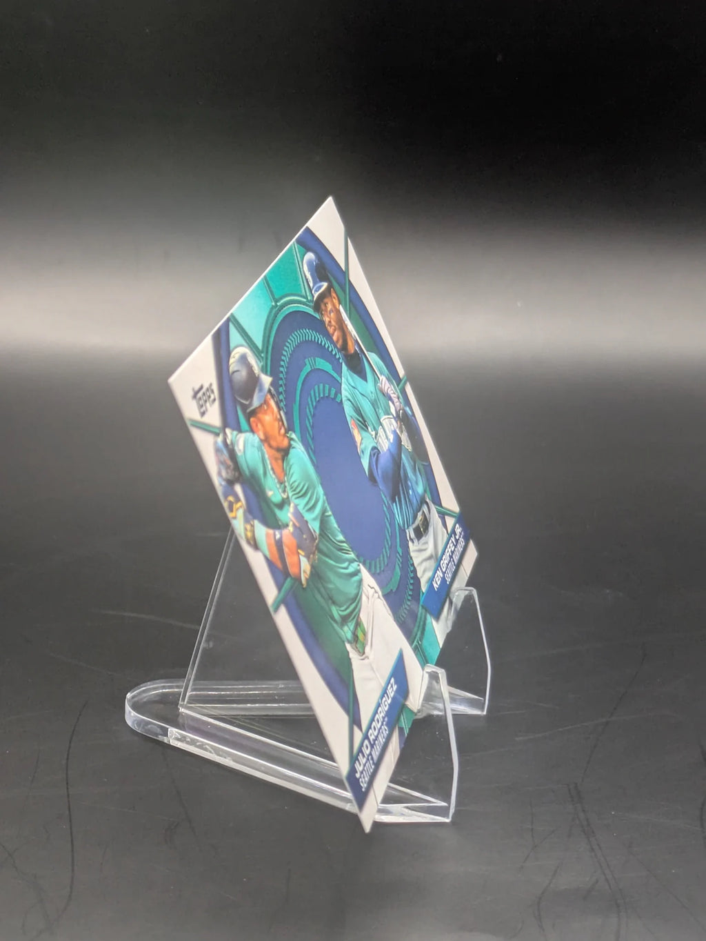 Baseball trading card of Julio Rodriguez Ken Griffey Jr. Dynamic Duos Seattle Mariners Topps Series 2