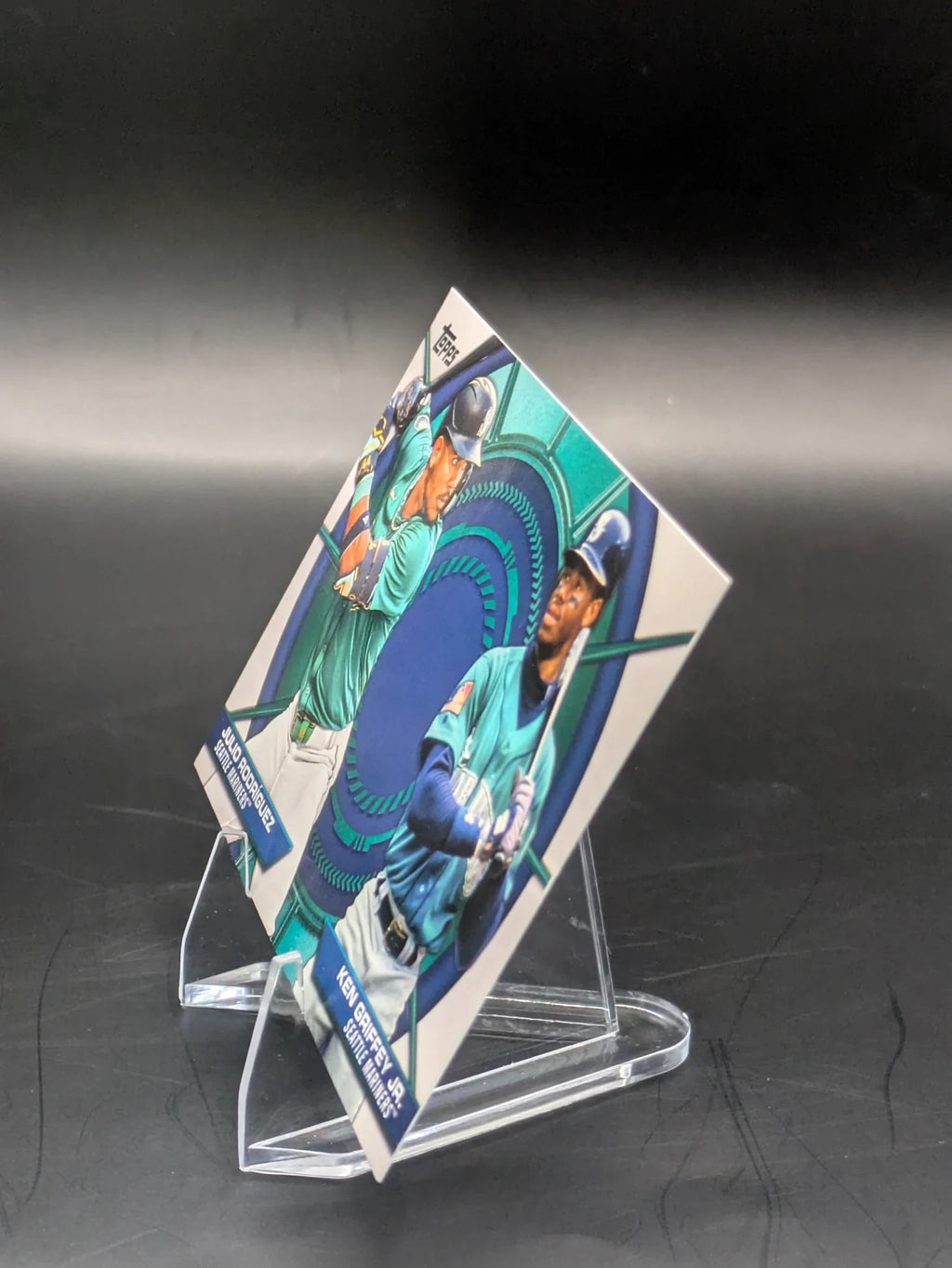 Baseball trading card of Julio Rodriguez Ken Griffey Jr. Dynamic Duos Seattle Mariners Topps Series 2