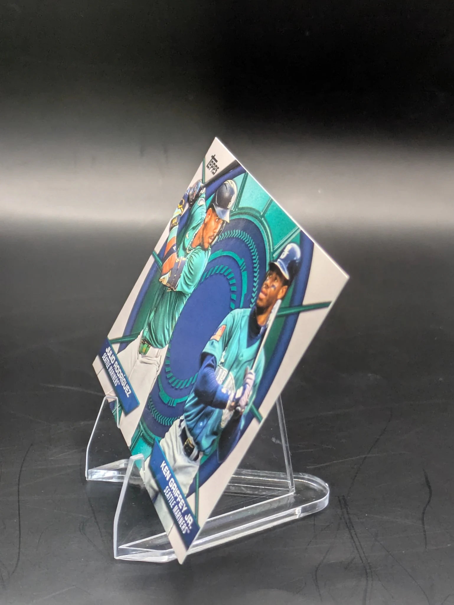 Baseball trading card of Julio Rodriguez Ken Griffey Jr. Dynamic Duos Seattle Mariners Topps Series 2