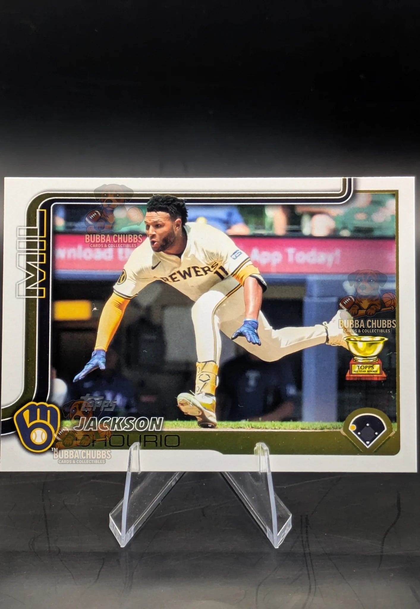 Baseball trading card of Jackson Chourio in a Milwaukee Brewers uniform Topps Series 2 Rookie Cup (RC)