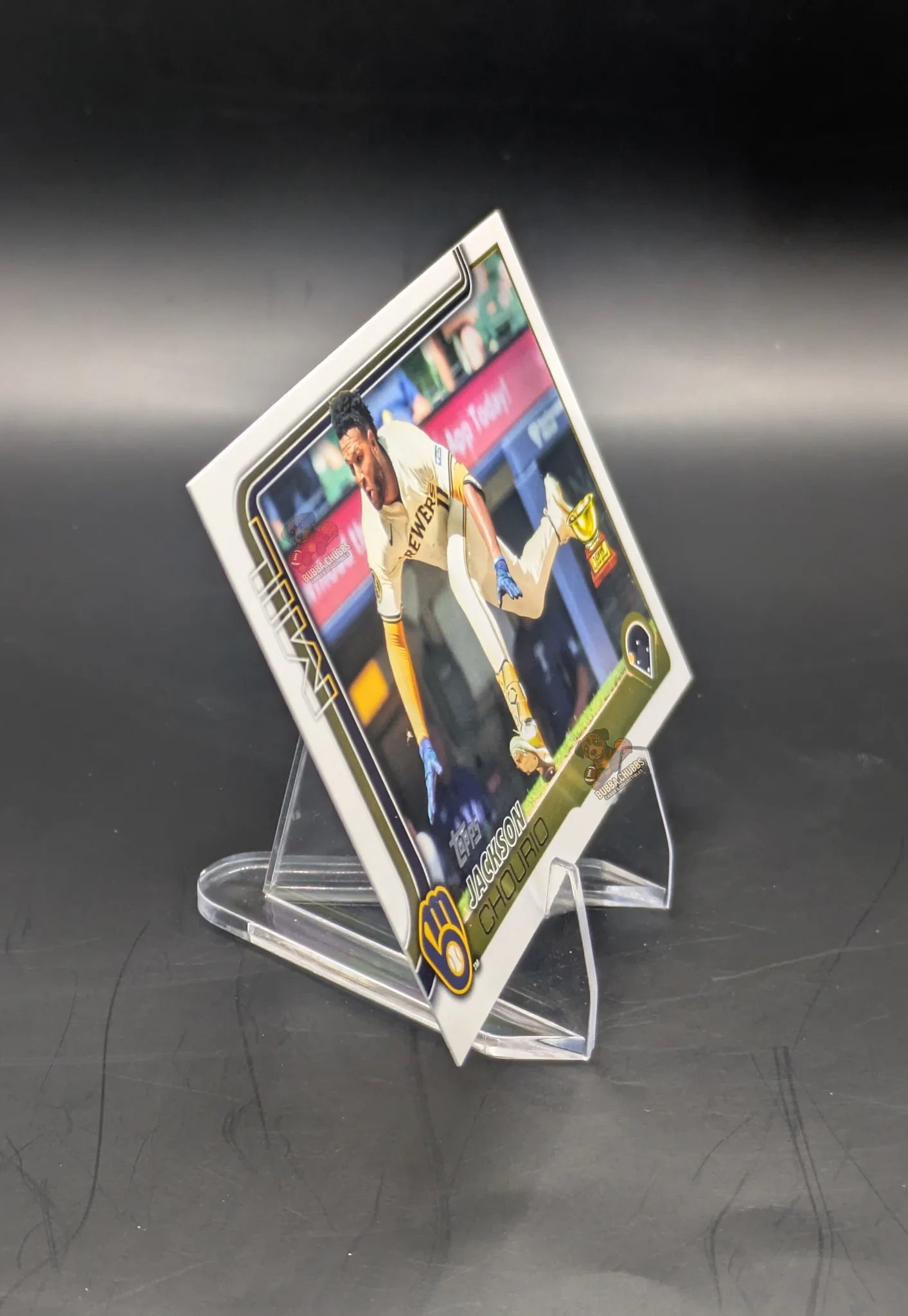 Baseball trading card of Jackson Chourio in a Milwaukee Brewers uniform Topps Series 2 Rookie Cup (RC)