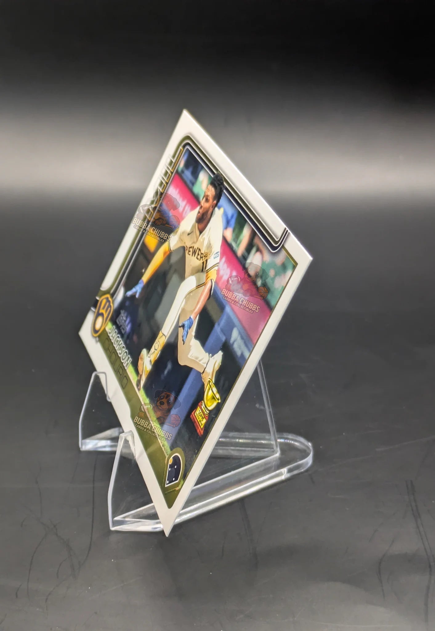 Baseball trading card of Jackson Chourio in a Milwaukee Brewers uniform Topps Series 2 Rookie Cup (RC)