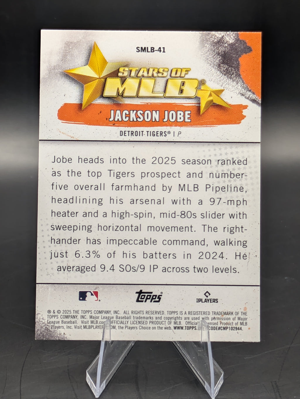 Baseball trading card of Jackson Jobe Detroit Tigers Topps Series 2 Stars of MLB Rookie