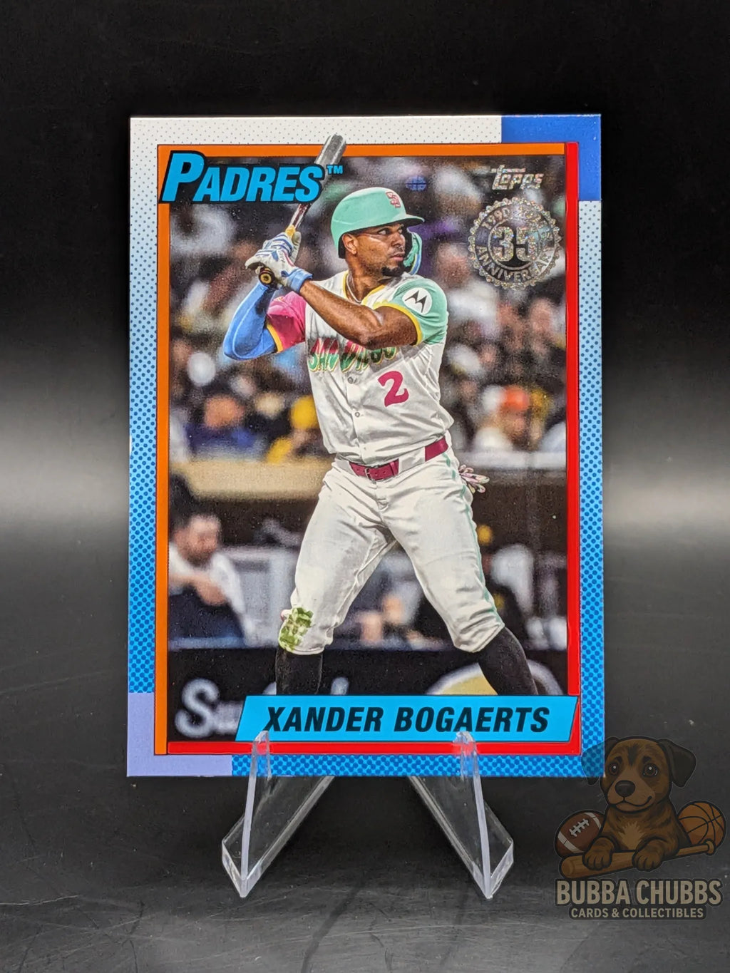 Baseball trading card of Xander Bogaerts of the San Diego Padres topps series two 35th anniversary insert