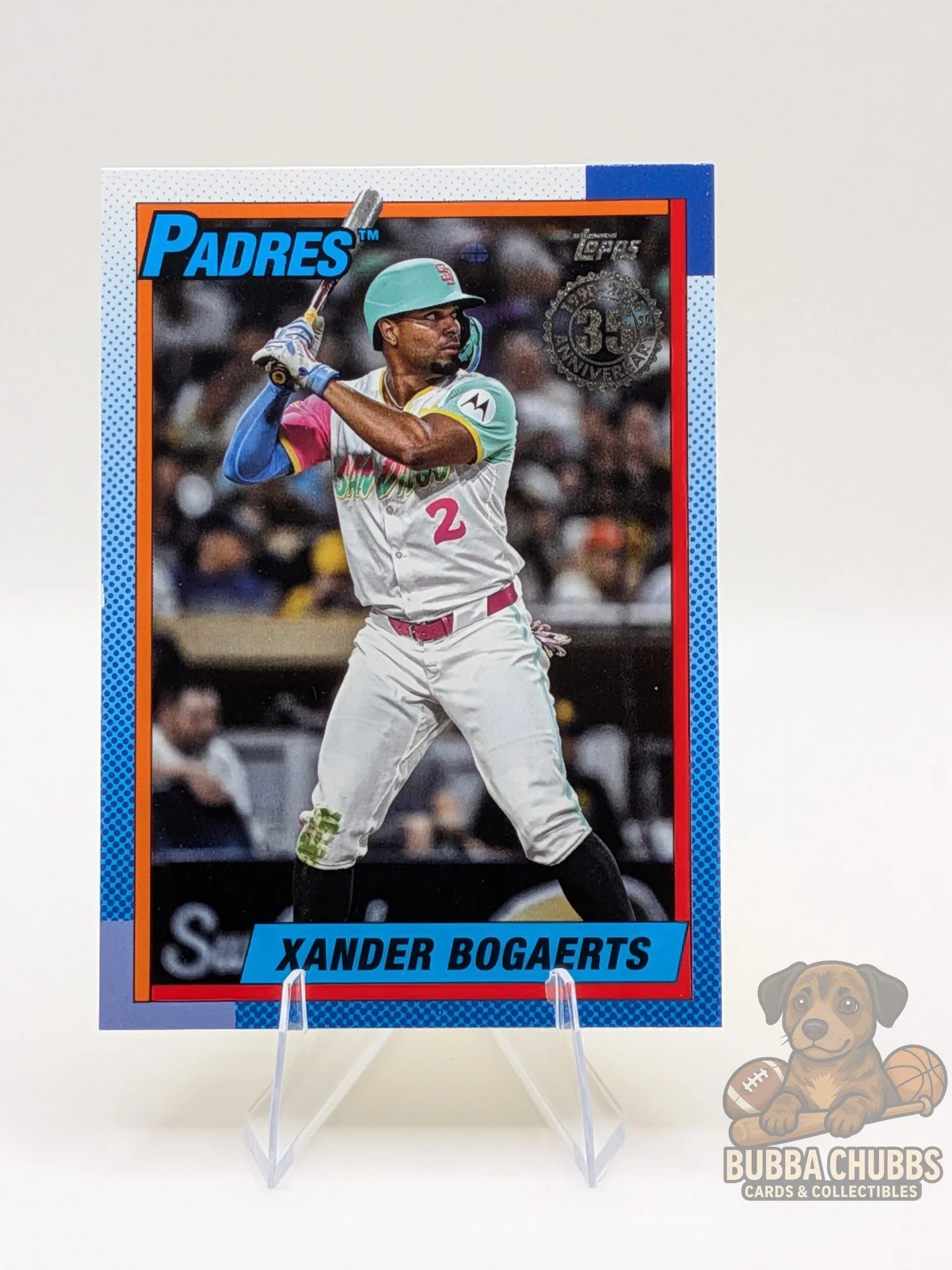 Baseball trading card of Xander Bogaerts of the San Diego Padres topps series two 35th anniversary insert