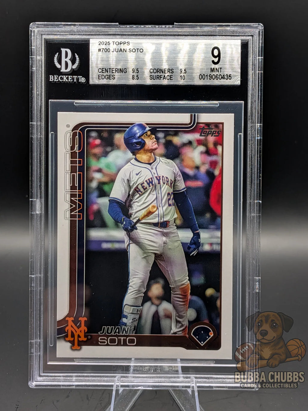 Baseball trading card of Juan Soto topps series two graded bgs 9 