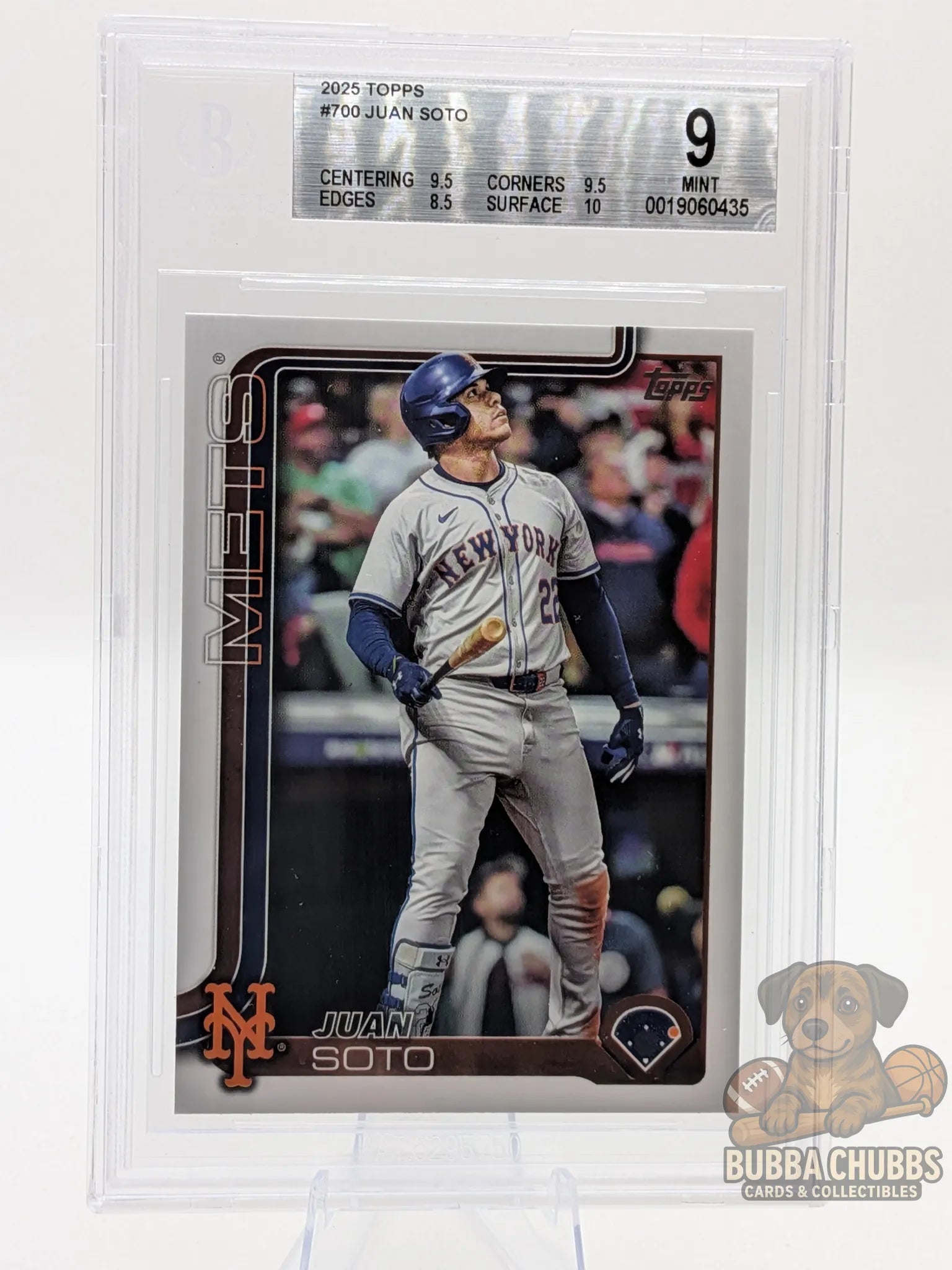 Baseball trading card of Juan Soto topps series two graded bgs 9 