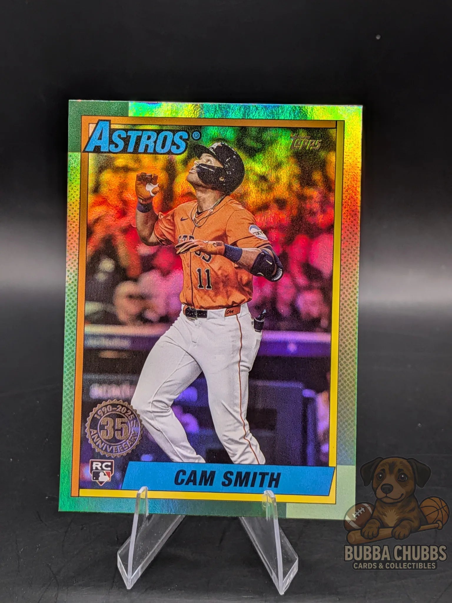 Baseball trading card of Cam Smith of the Houston Astros green parallel 35th anniversary insert topps 