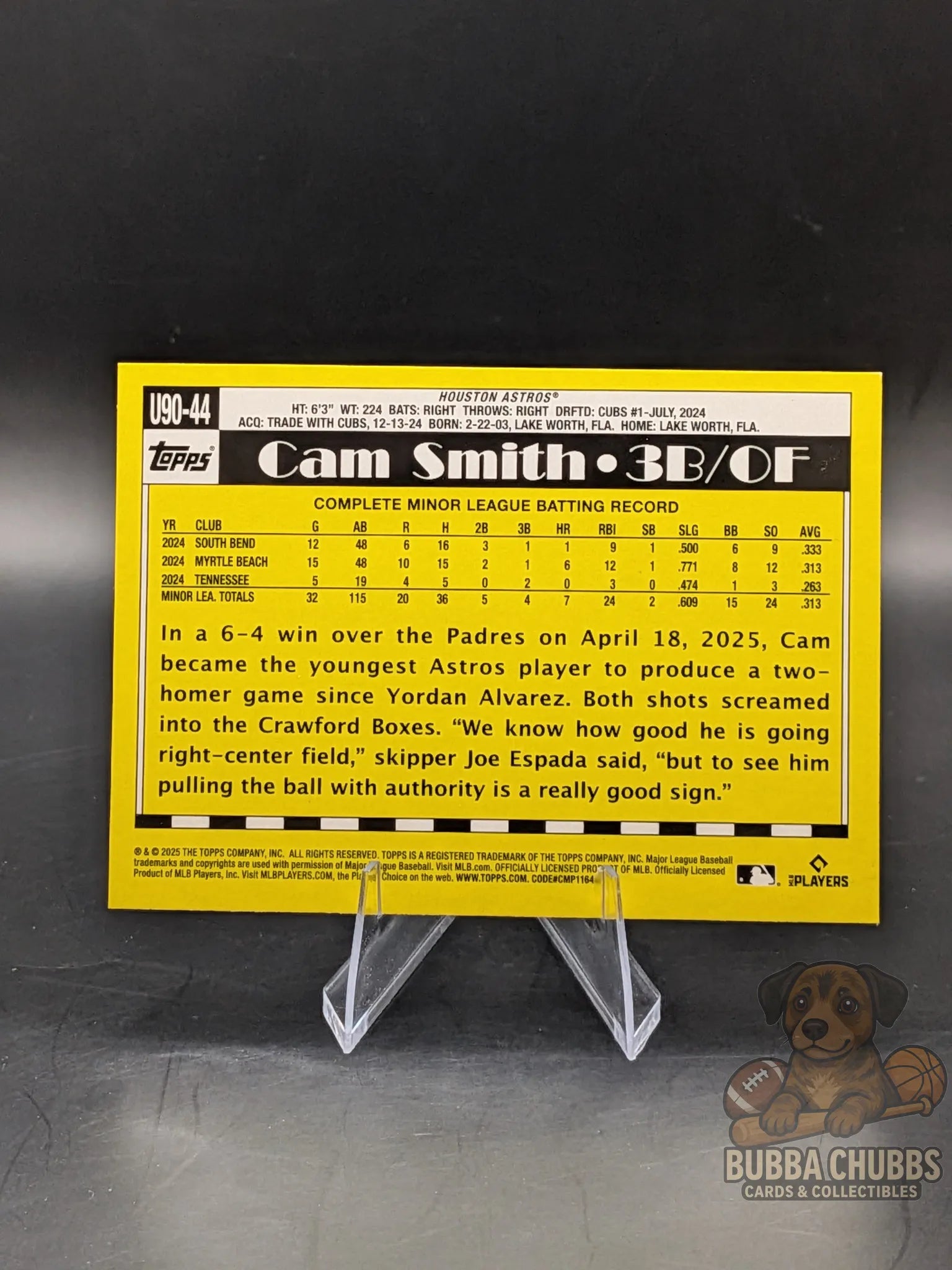 Baseball trading card of Cam Smith of the Houston Astros green parallel 35th anniversary insert topps 