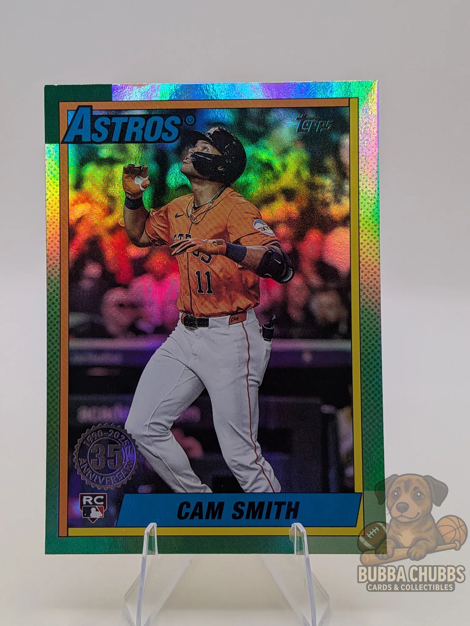 Baseball trading card of Cam Smith of the Houston Astros green parallel 35th anniversary insert topps 