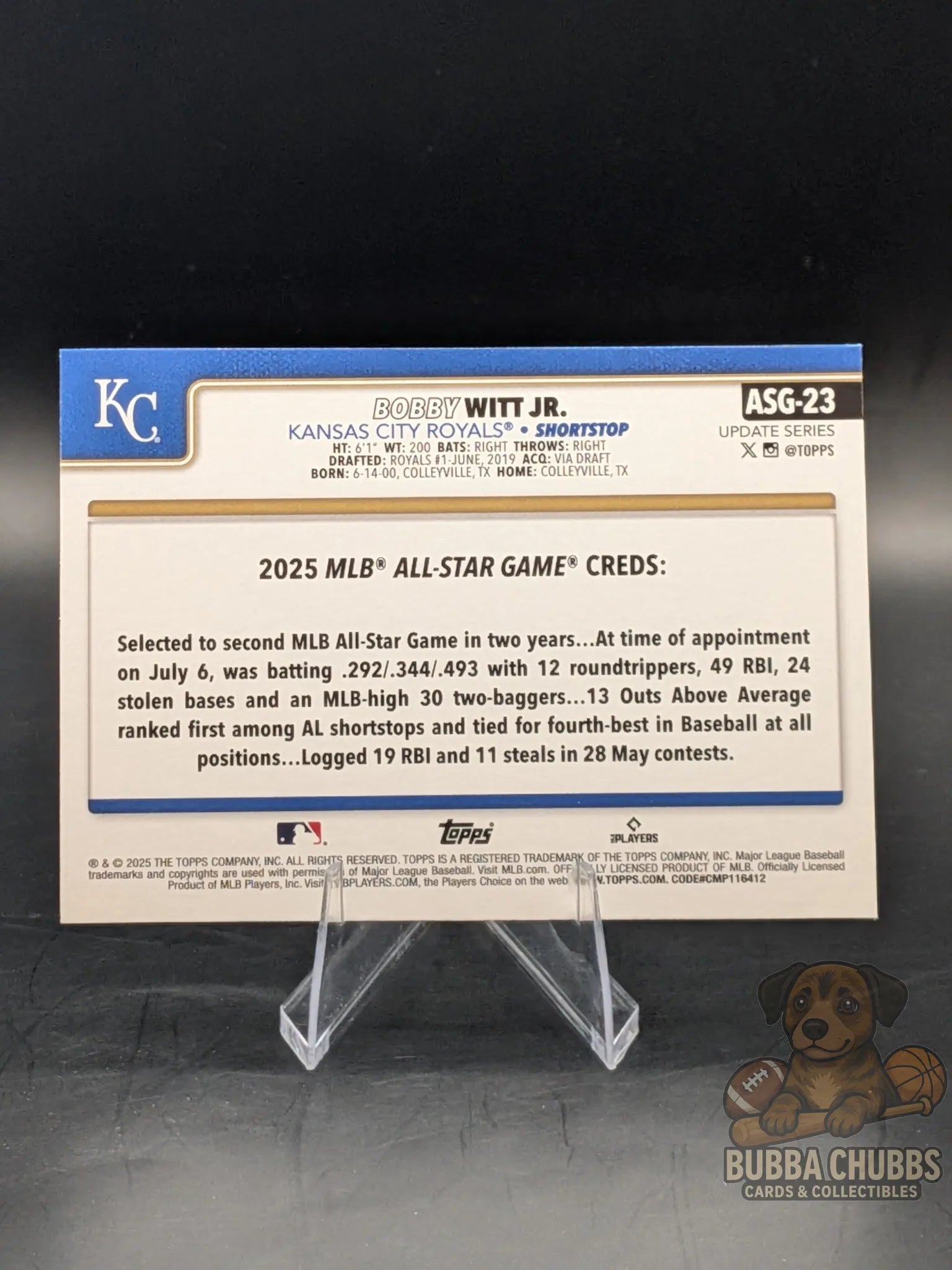 Baseball trading card of Kansas City Royals player Bobby Witt Jr. All Star Game insert Topps silver parallel update series