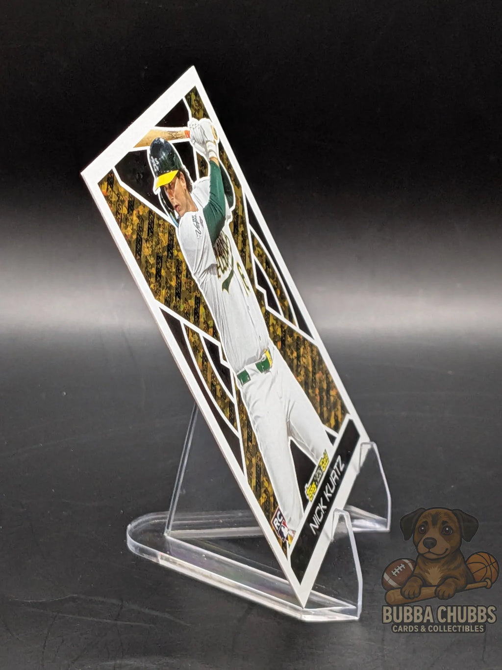 Baseball trading card of rookie Nick Kurtz of the Athletics topps update series black gold parallel mystical insert 