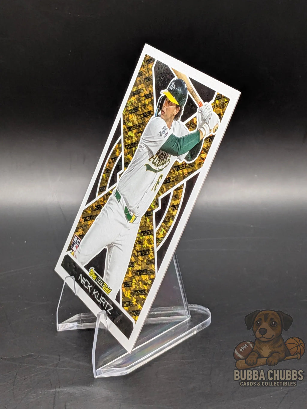 Baseball trading card of rookie Nick Kurtz of the Athletics topps update series black gold parallel mystical insert 