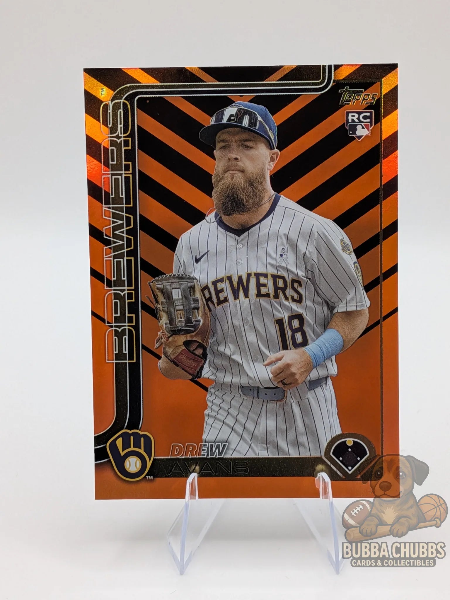 Baseball trading card of rookie Drew Avans of the Brewers topps update series orange and black stripes parallel