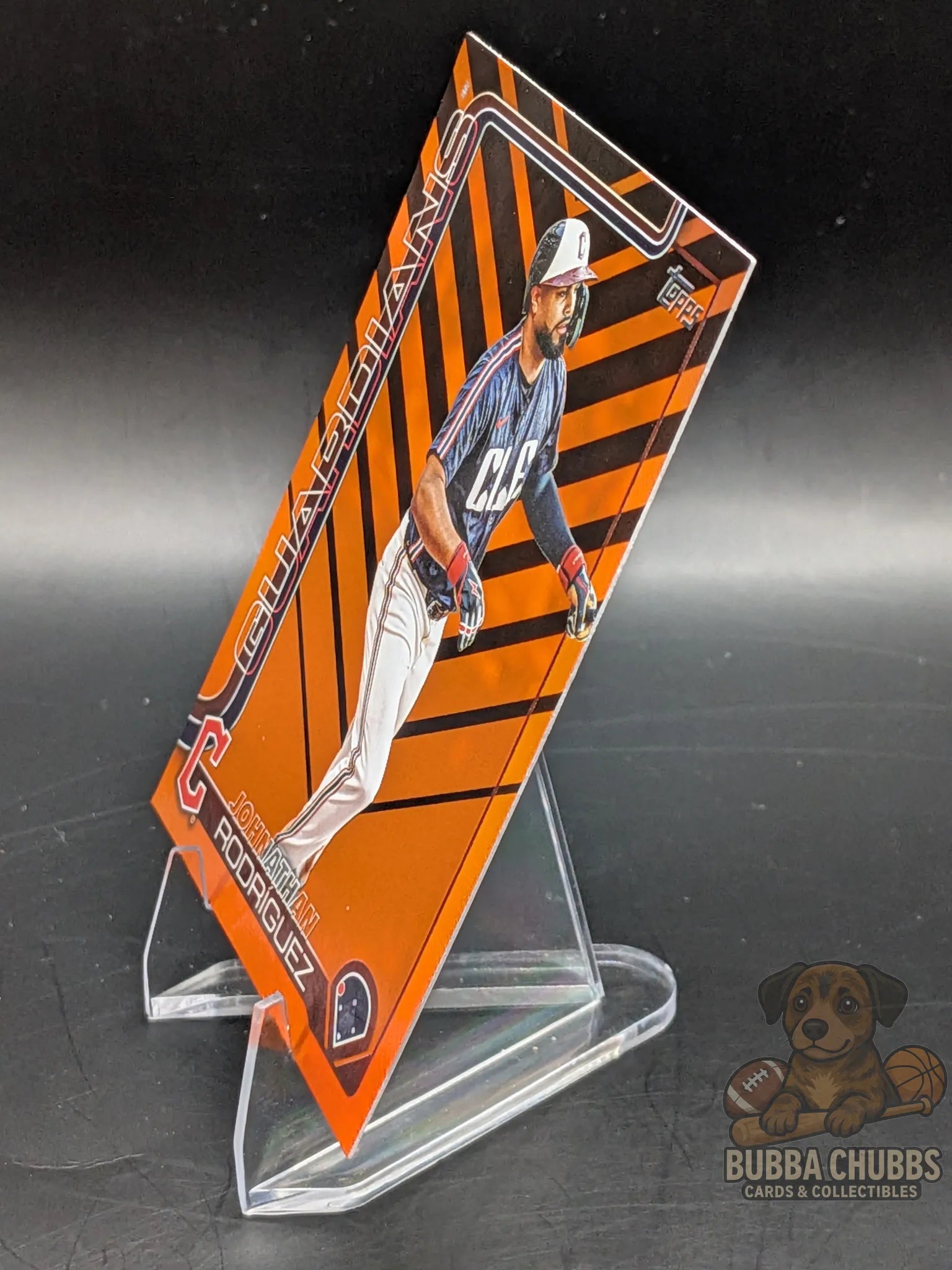 Baseball trading card of Johnathan Rodriguez of the Guardians topps update series rookie orange and black parallel  