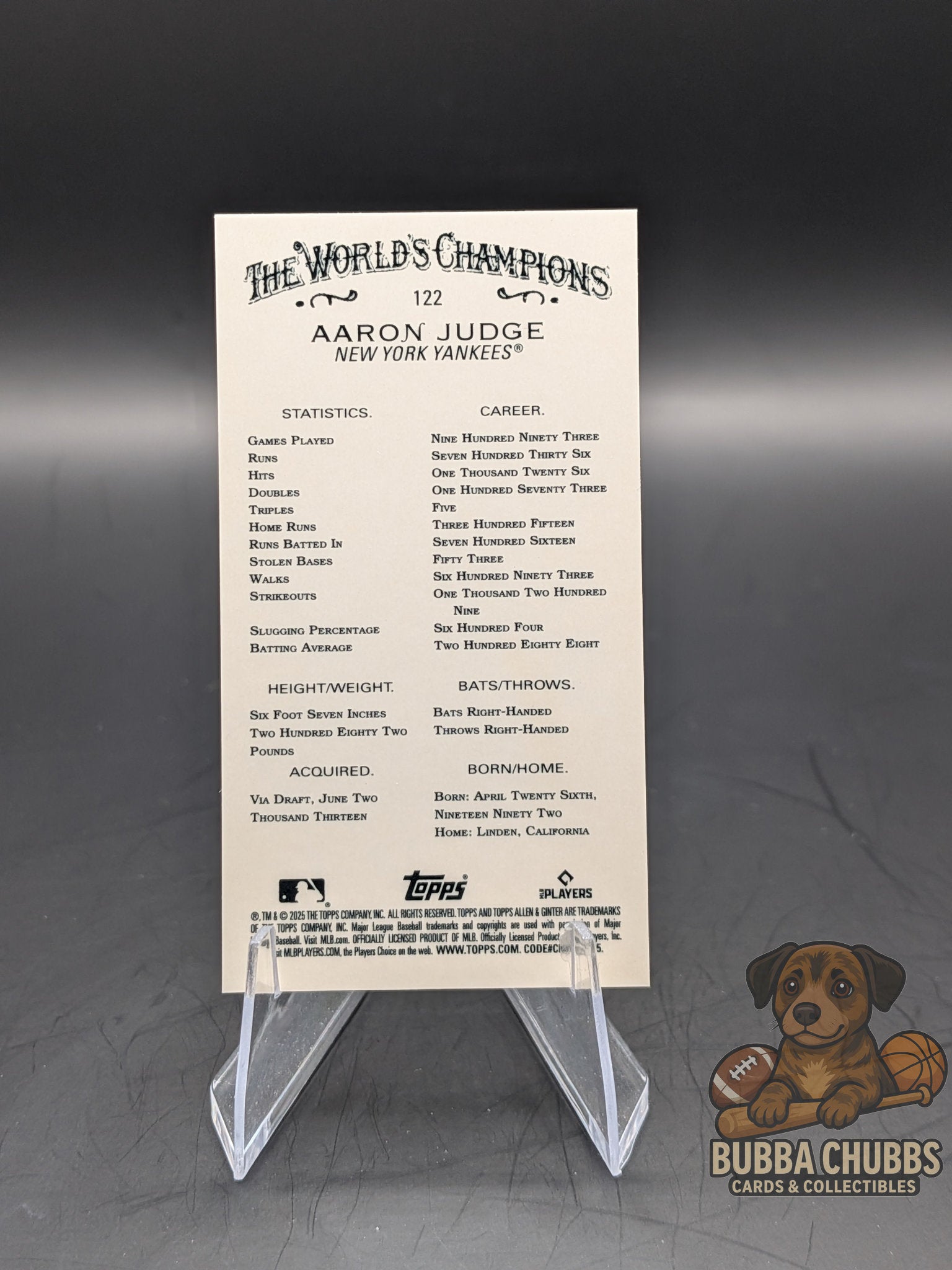 Baseball trading card of Aaron Judge New York Yankees topps allen & ginter x chrome mini insert