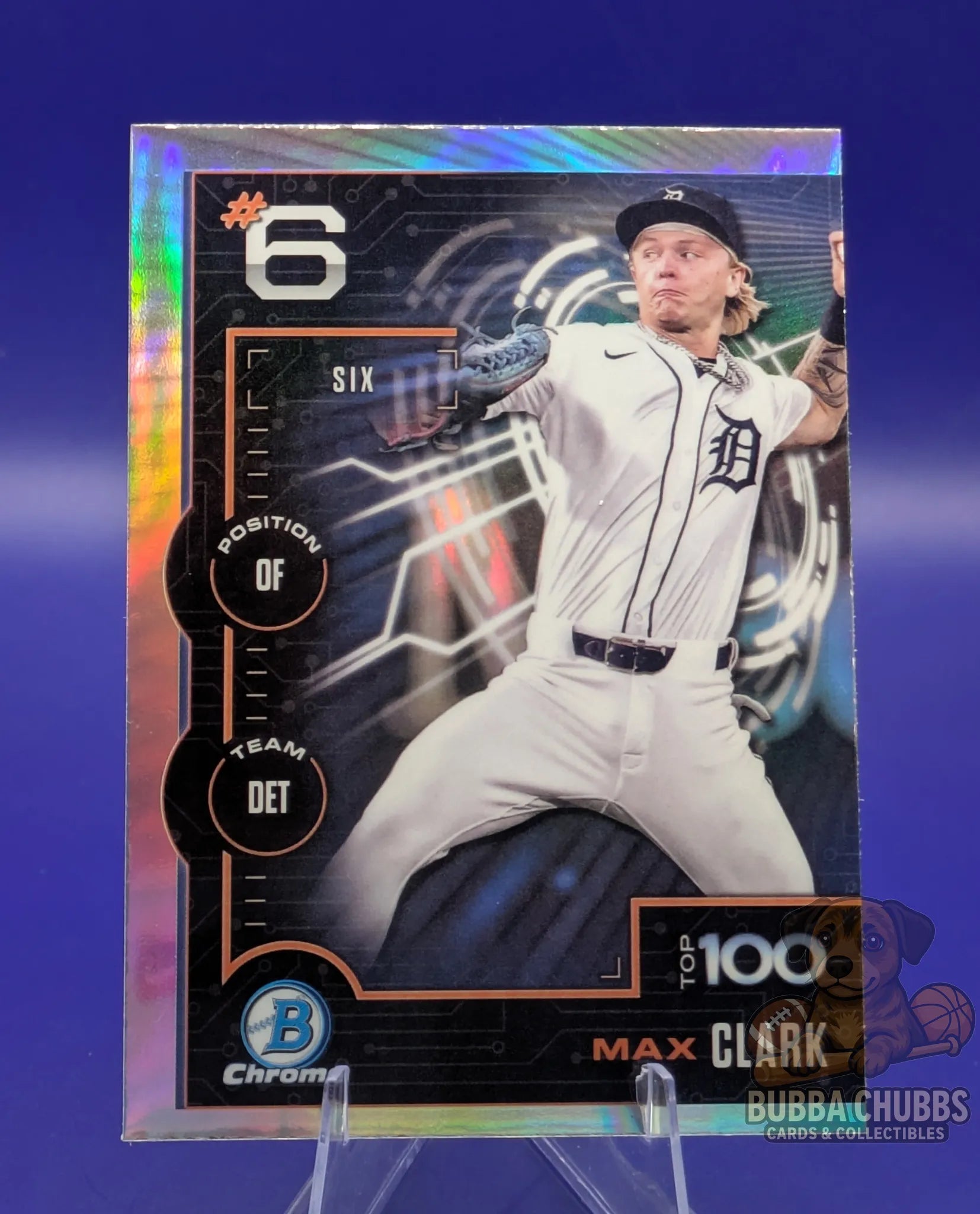 Baseball trading card of Max Clark bowman chrome top 100 prospect