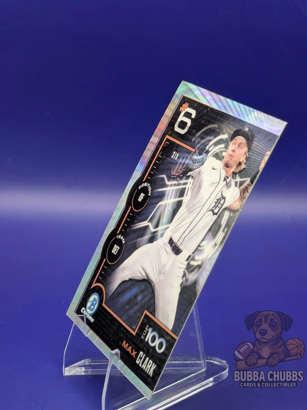 Baseball trading card of Max Clark bowman chrome top 100 prospect