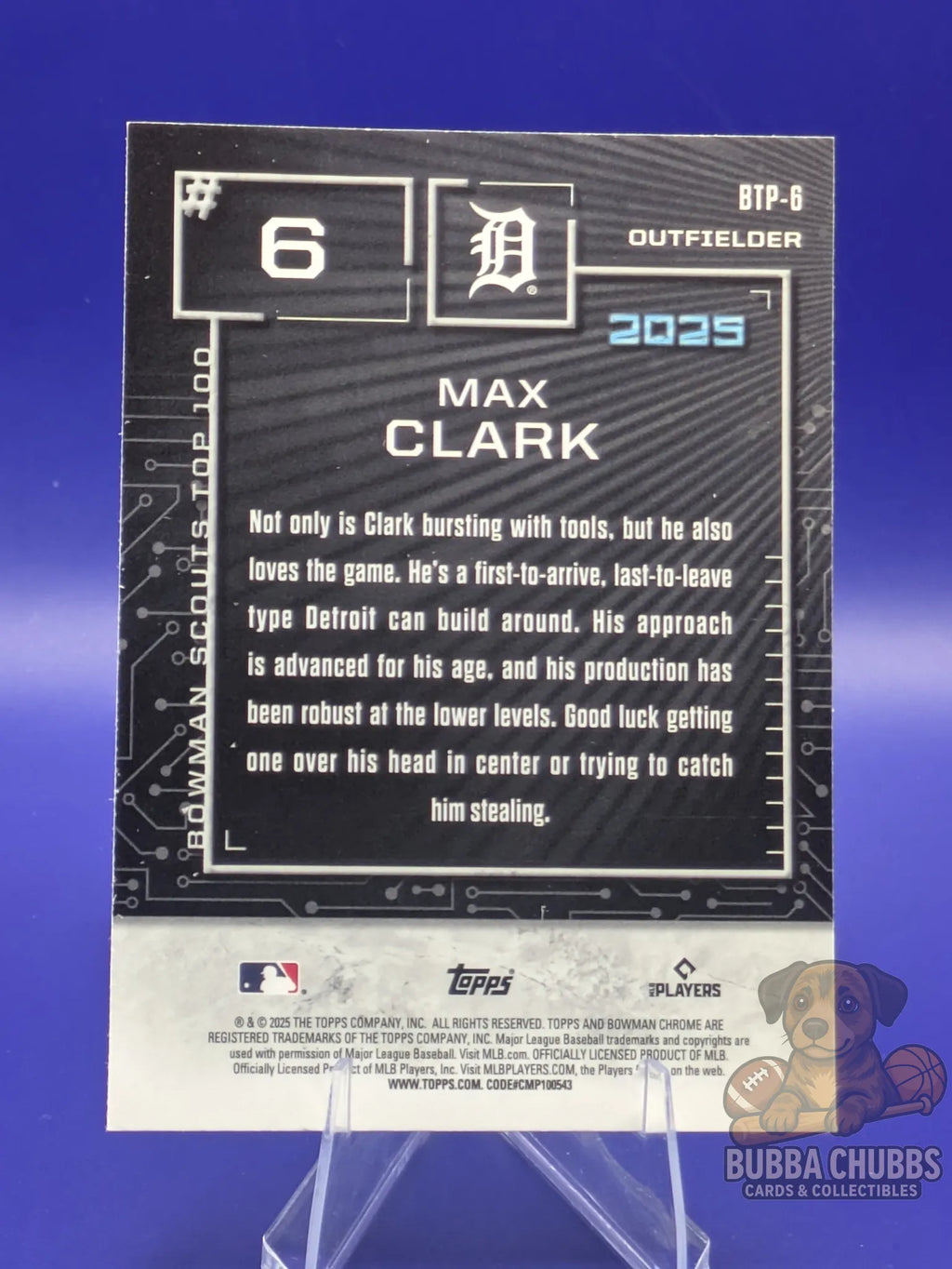 Baseball trading card of Max Clark bowman chrome top 100 prospect