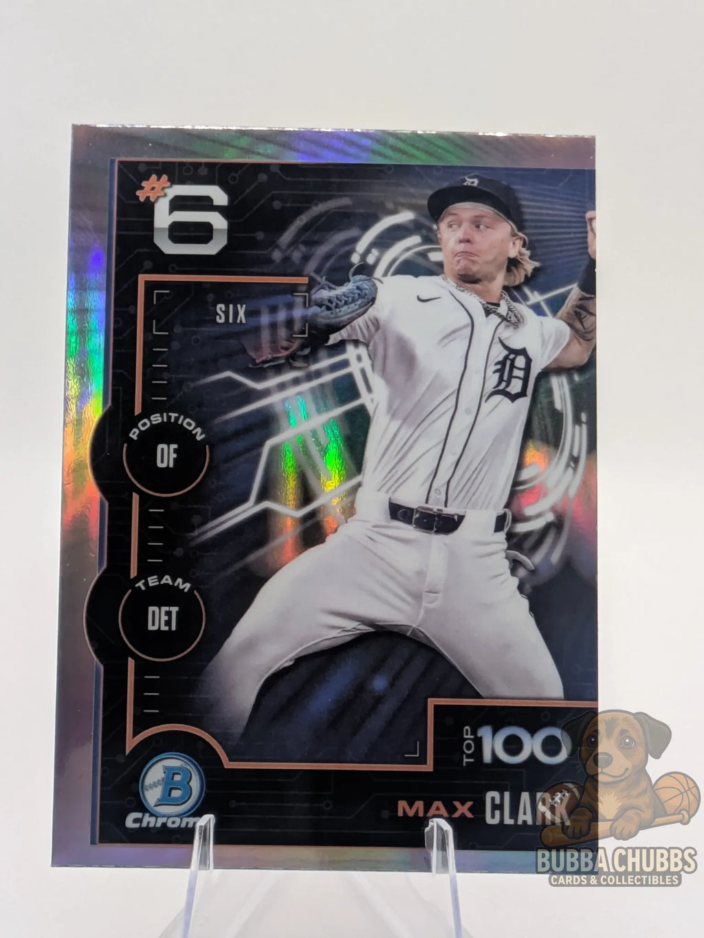 Baseball trading card of Max Clark bowman chrome top 100 prospect