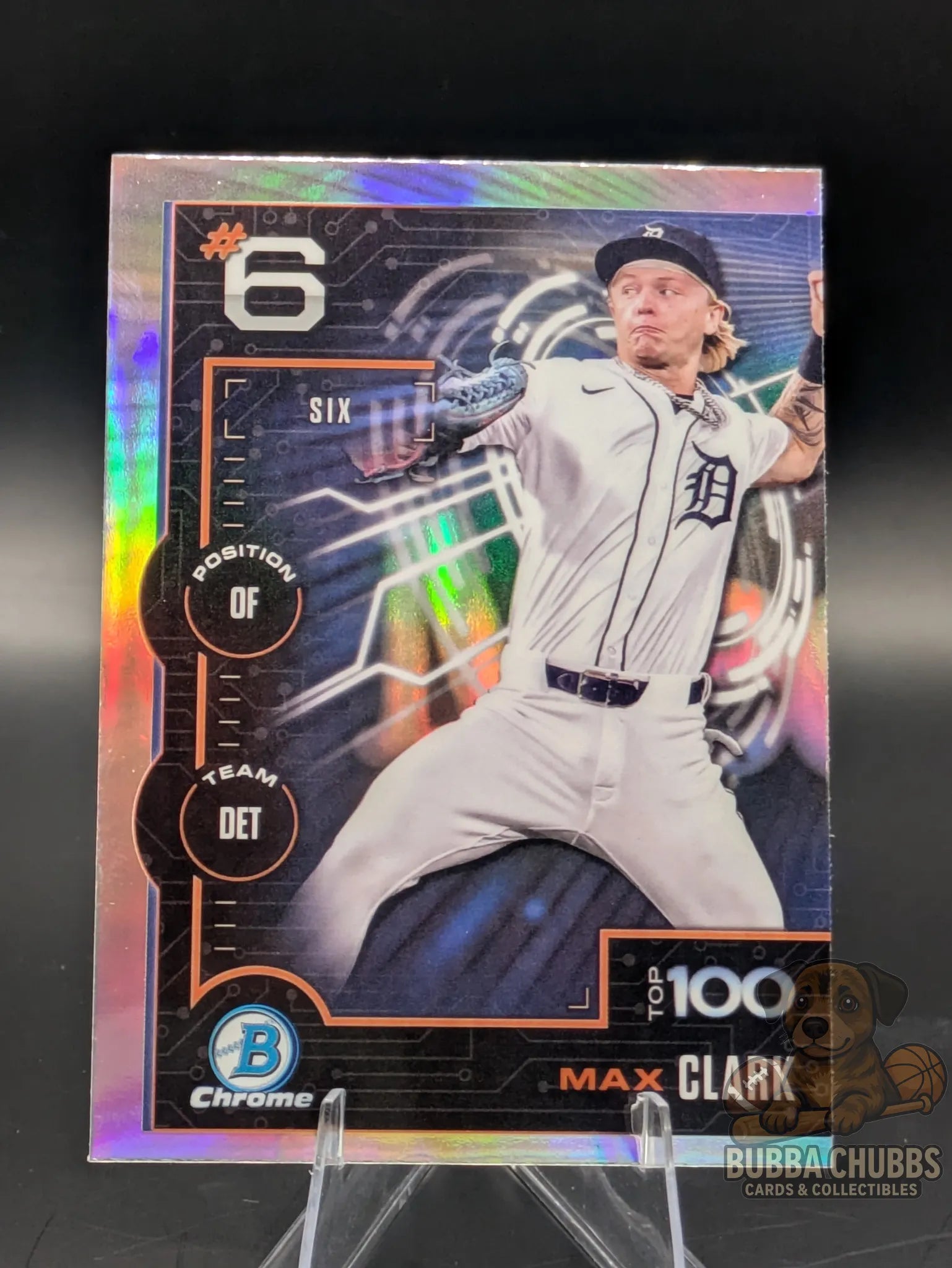 Baseball trading card of Max Clark bowman chrome top 100 prospect